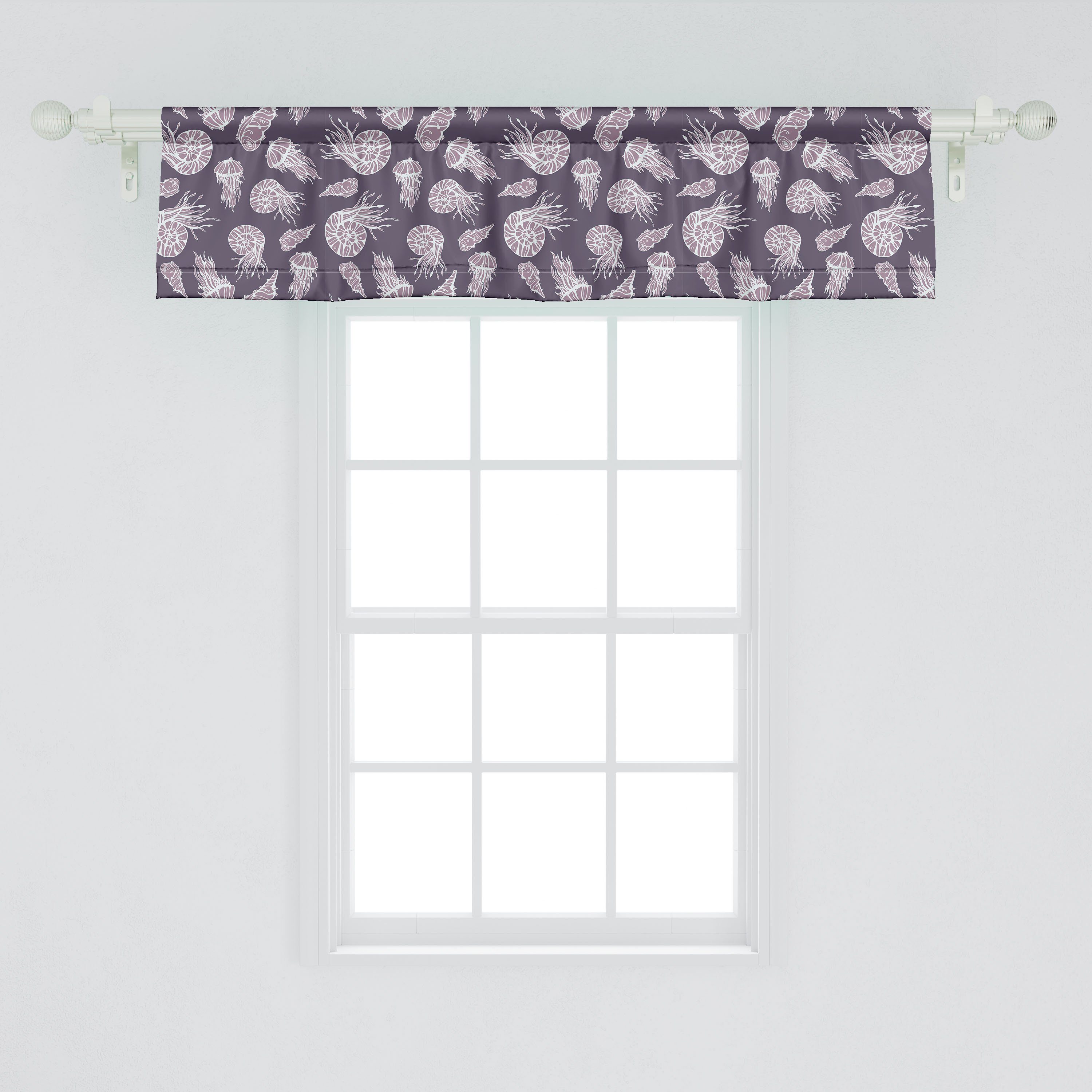 Vorhang Volant Küche Qualle Schlafzimmer Fische Abakuhaus, Stangentasche, Dekor für Scheibengardine Jelly Microfaser, Ammoniten mit