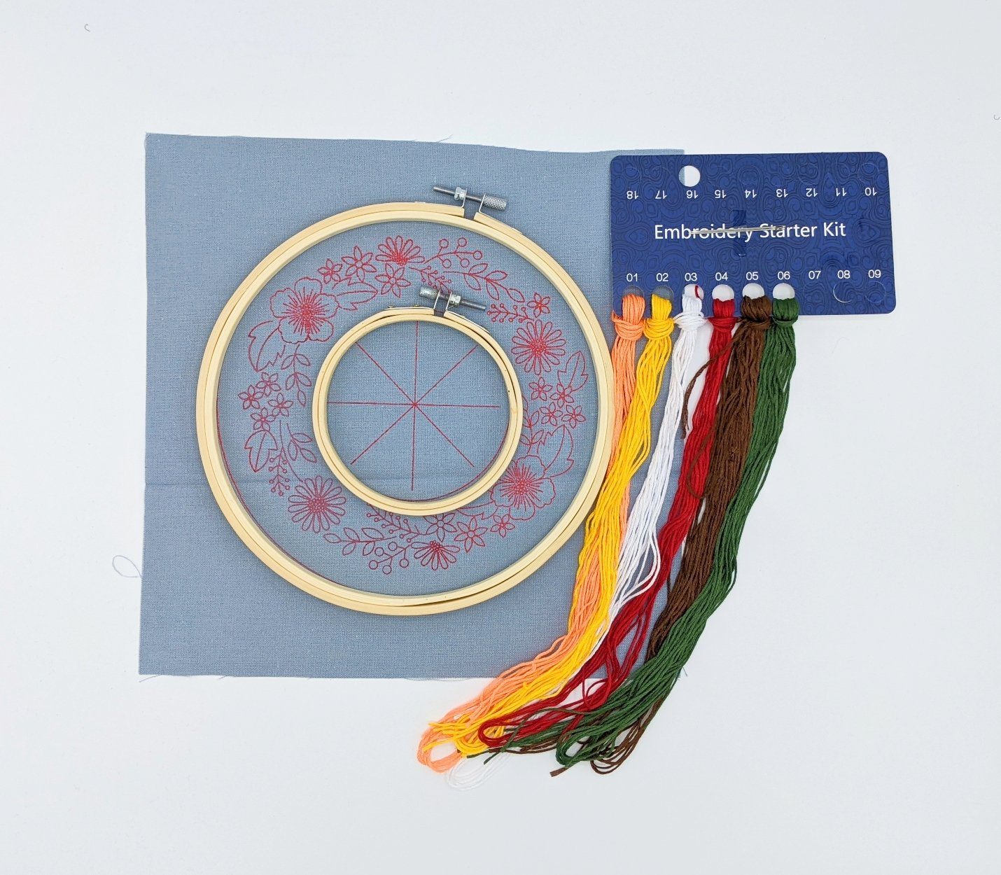 101DIYStudio Kreativset Stickset Anfänger Blumenkranz mit Doppel-Stickrahmen, (Geschenk Geburtstag Hochzeit, Stickerei Set Erwachsene), Kreative Form