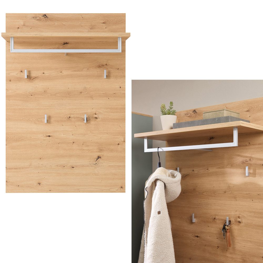 Lomadox Garderoben-Set BLISS-36, (Spar-Set, 3-St., Garderobenschrank Garderobenbank Garderobenpaneel), Garderobe modern weiß matt Eiche mit Garderobenschrank