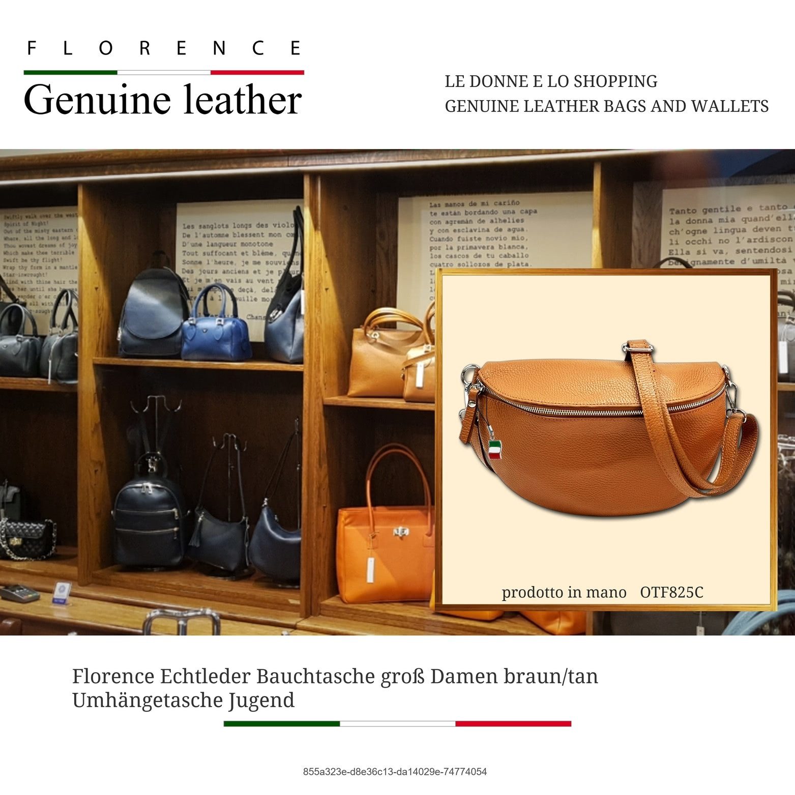 FLORENCE Gürteltasche Florence Echtleder Bauchtasche groß (Gürteltasche, Gürteltasche), Damen Tasche Echtes Leder tan, hellbraun, Made-In Italy
