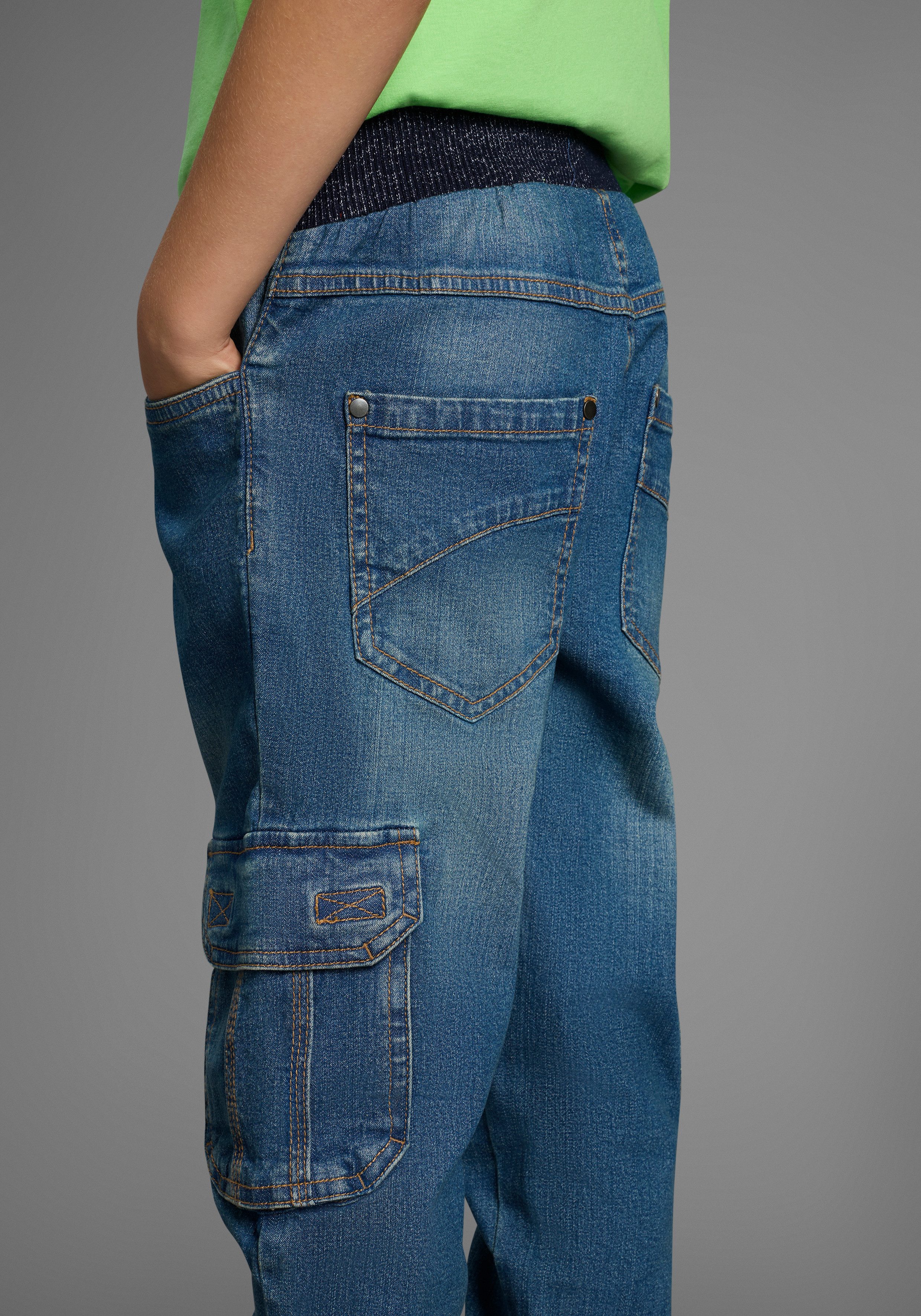 Arizona Cargojeans, Stretch-Jeans für Jungen gerades Bein, mit Bindeband und Gummizug, normale Taille
