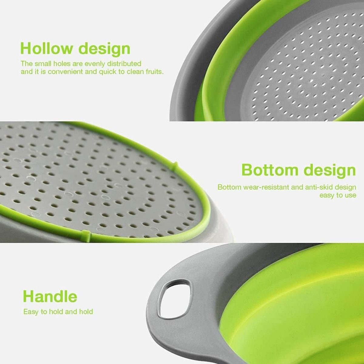 König Design Seiher Faltbares Küchensieb Nudelsieb Sieb Set Abtropfsieb Einsatz rund, Kunststoff, (Spar-Set, 3-St., 3er), faltbarer Seiher Sieb, Küche Silikon Klappbar Abtropfsieb Nudelsieb
