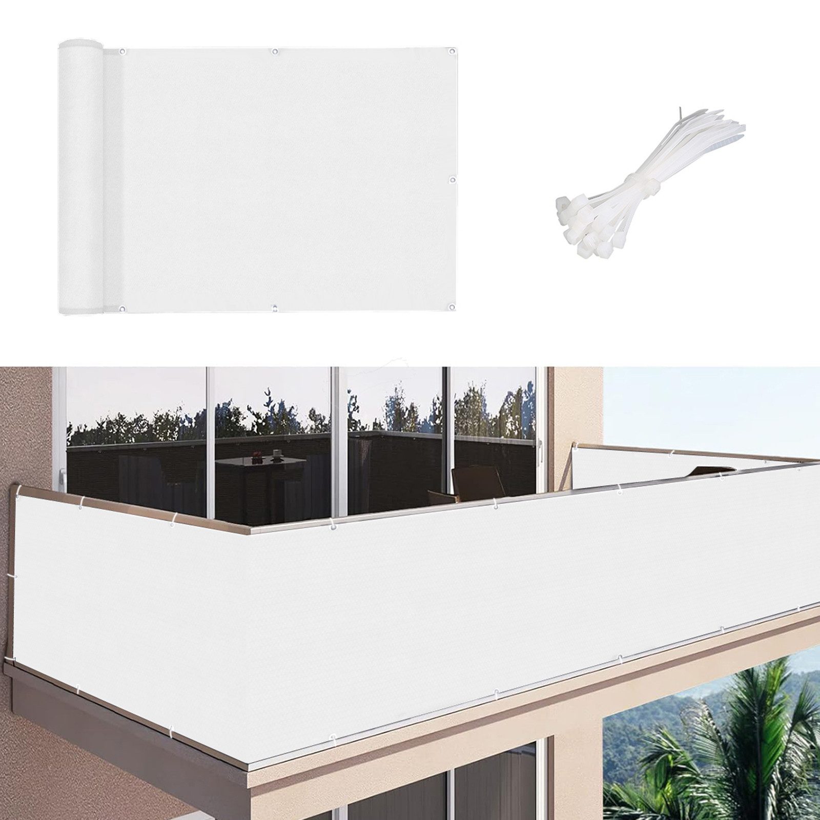 BTTO Balkonsichtschutz Wasserdichter Sichtschutz mit Ösen & Kabelbindern ohne Bohren Ideal für Balkon,Terrasse,Garten - Outdoor Home Textile