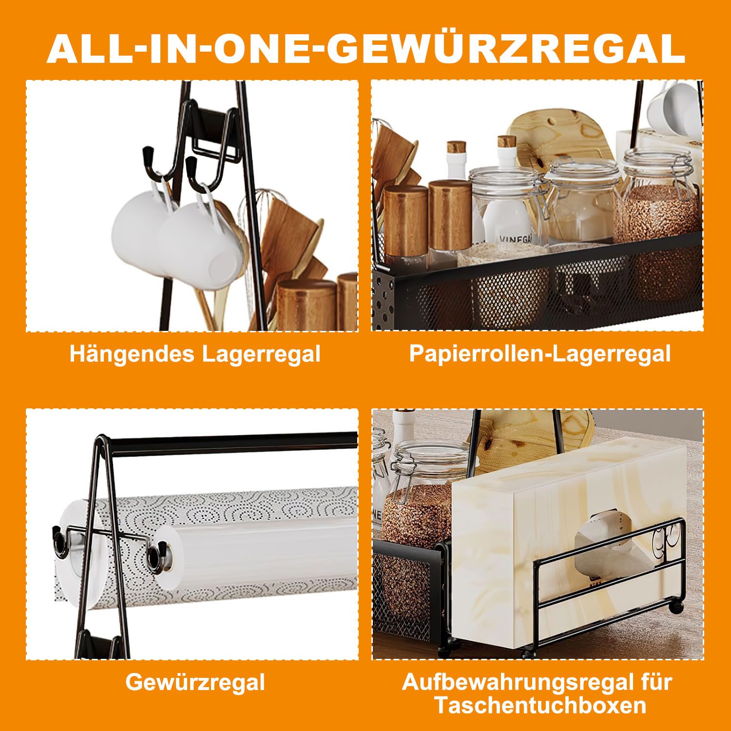 HEYHIPPO Besteckkorb Outdoor Camping Grill Handkorb, Gewürzregal,Grillbesteckhalter, (Picknick Tragbares wasserdichtes Lagerregal Haken Tissue Tray, Gewürzflasc – Bild 4 von 5