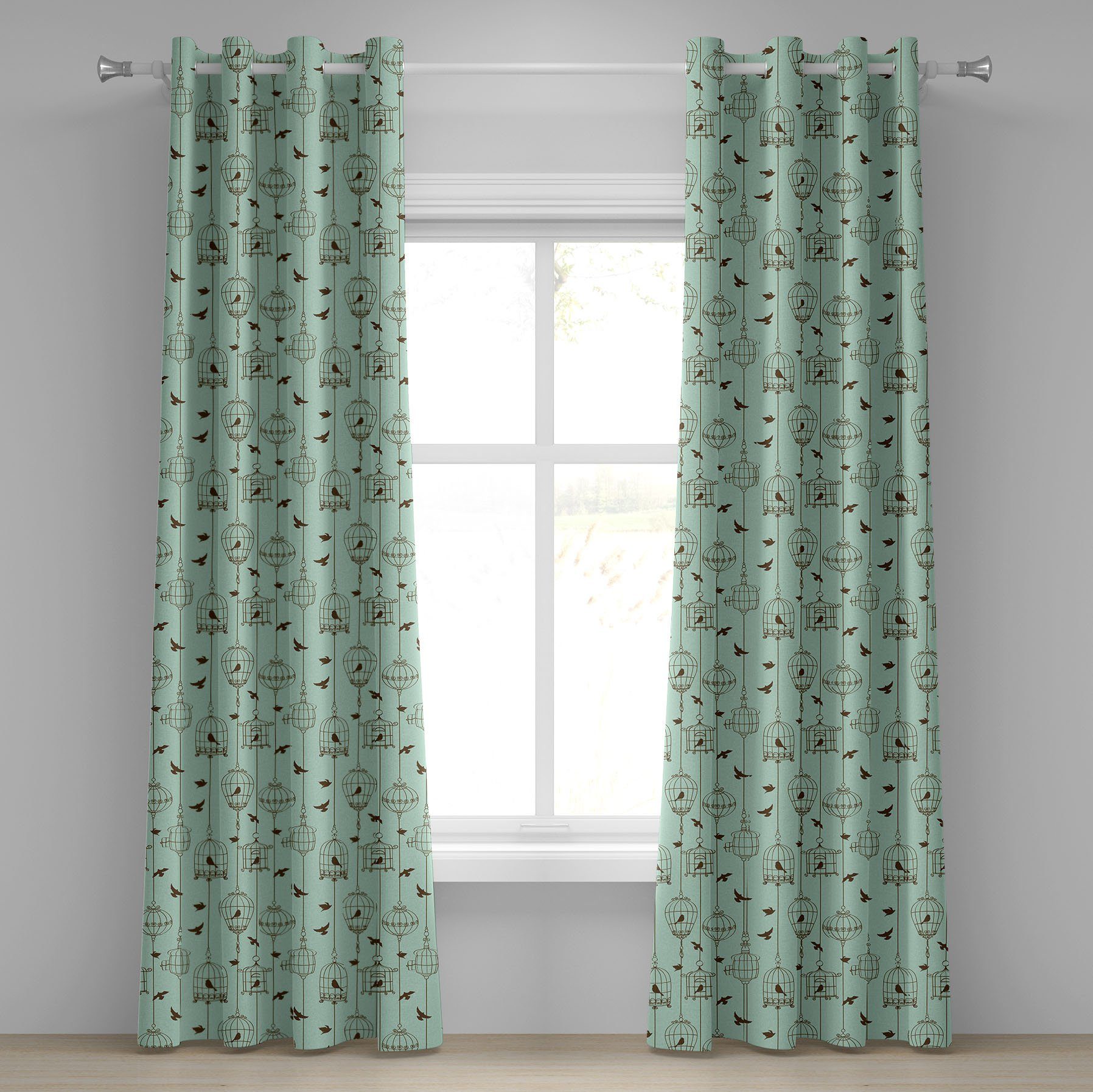 Gardine Dekorative 2-Panel-Fenstervorhänge für Schlafzimmer Wohnzimmer, Abakuhaus, Jahrgang Vögel und Käfige Kunstwerk | Fertiggardinen
