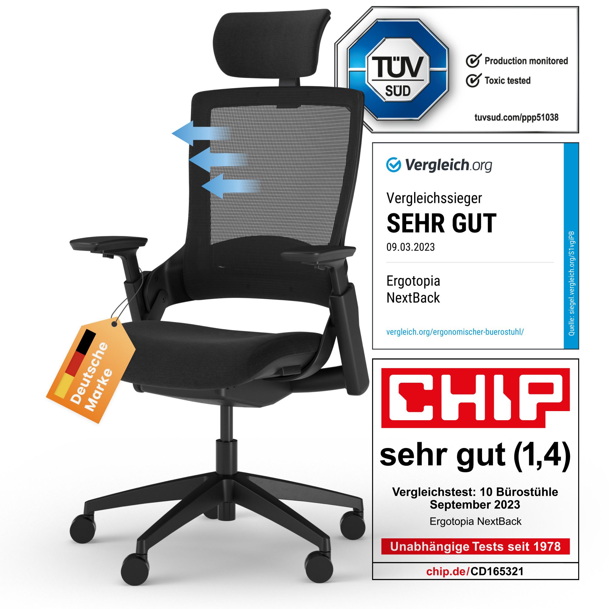 Ergotopia Bürostuhl ergonomischer Schreibtischstuhl NextBack, Drehstuhl günstig online kaufen