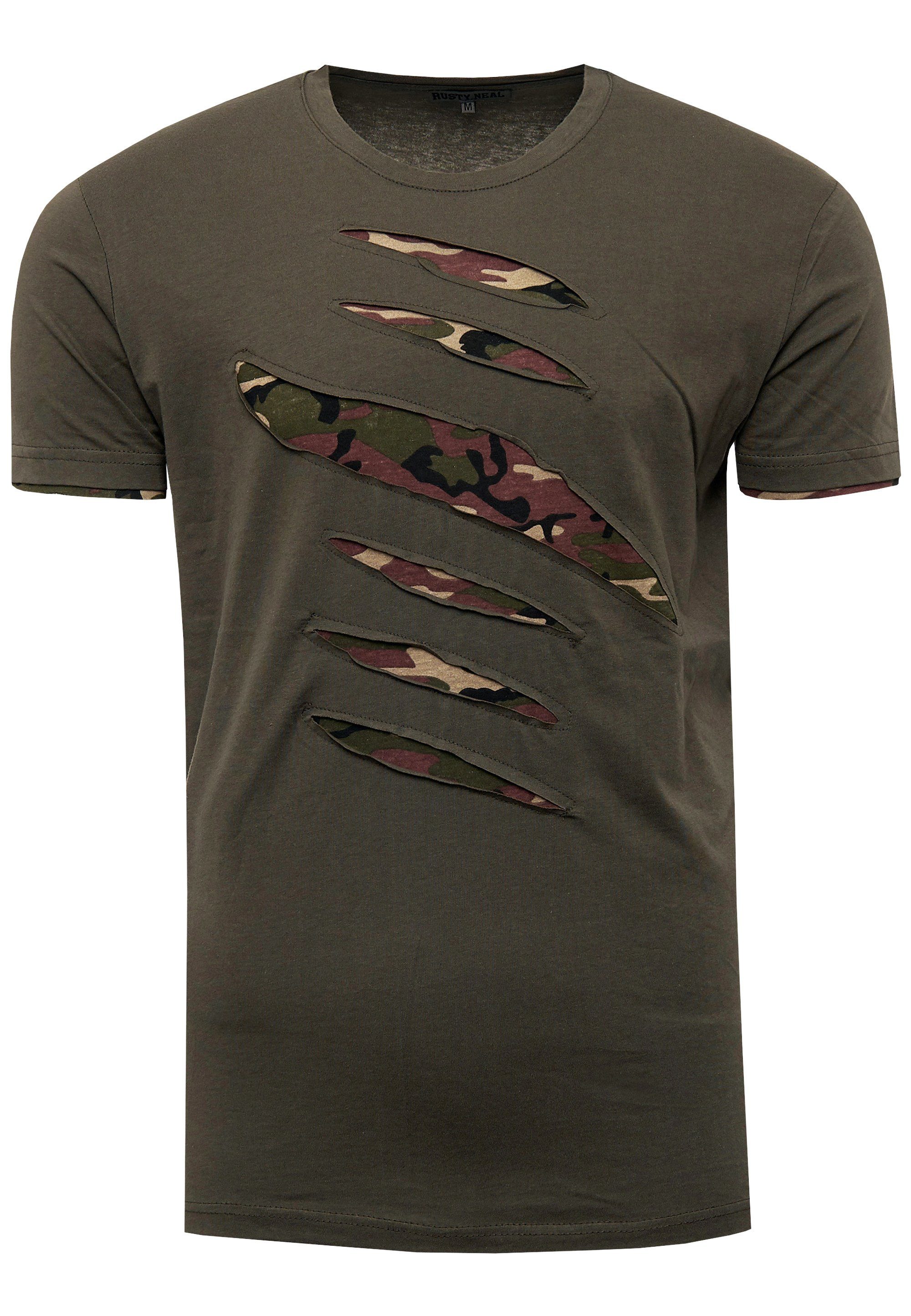 2-in-1-Design Rusty Neal khaki trendigen T-Shirt im