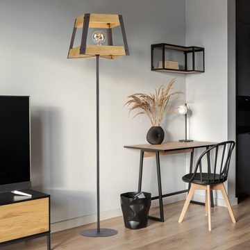 etc-shop Deckenfluter, Leuchtmittel nicht inklusive, Retro Steh Leuchte Wohn Ess Zimmer Holz Decken Fluter