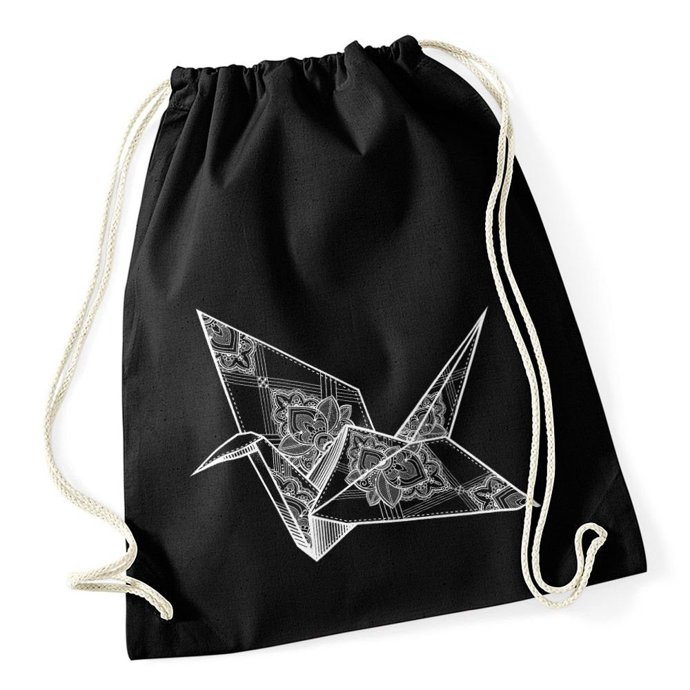Turnbeutel Kranich Paisley schwarz Turnbeutel Triangle Vogel Autiga® Boho Crane Polygon Autiga Bird Origami Ornamente