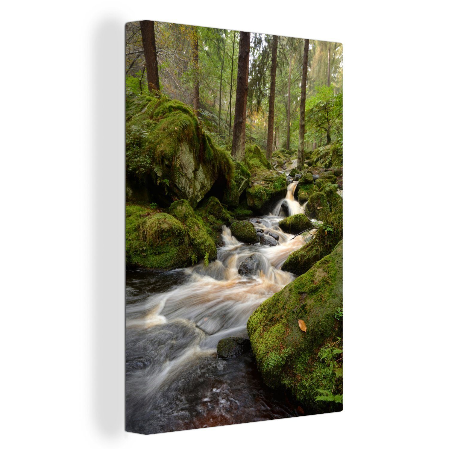 OneMillionCanvasses® Leinwandbild Bach in den Wäldern des englischen Nationalparks Peak District, (1 St), Leinwandbild fertig bespannt inkl. Zackenaufhänger, Gemälde, 20x30 cm