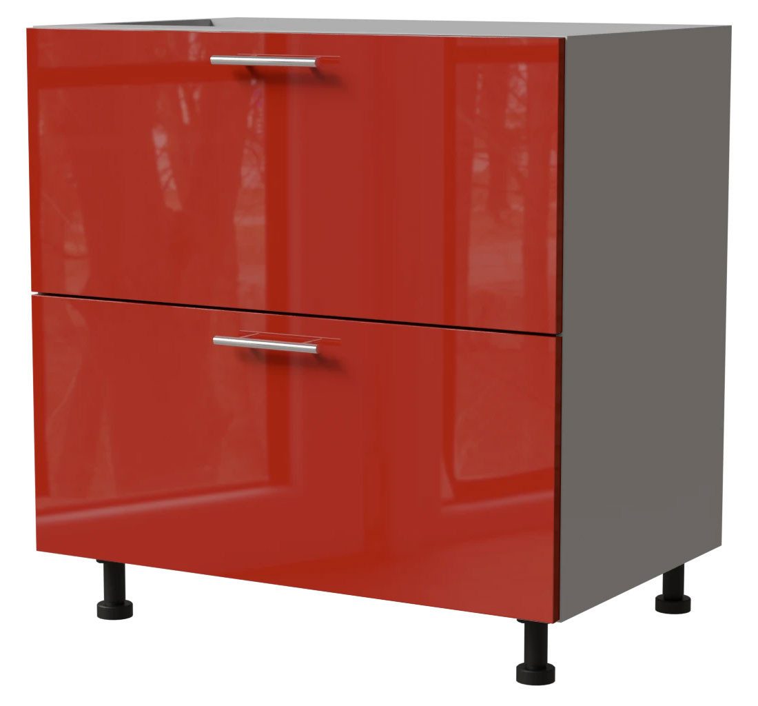 Feldmann-Wohnen Unterschrank Brerra (D2R/80, 2 Schubladen, REJS Komfort Box Vollauszug, 1-St., moderne Optik, lackierte Fronten, 80x50x82cm) grau / RAL 3002 karminrot Hochglanz