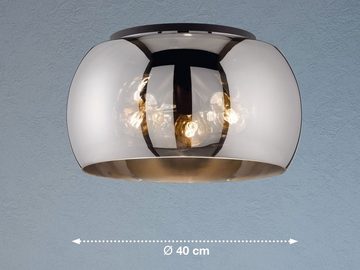 meineWunschleuchte LED Deckenleuchte, Dimmfunktion, LED wechselbar, Warmweiß, mehrflammig dimmbar mit Lampenschirm rund Rauch-Glas Ø 40cm