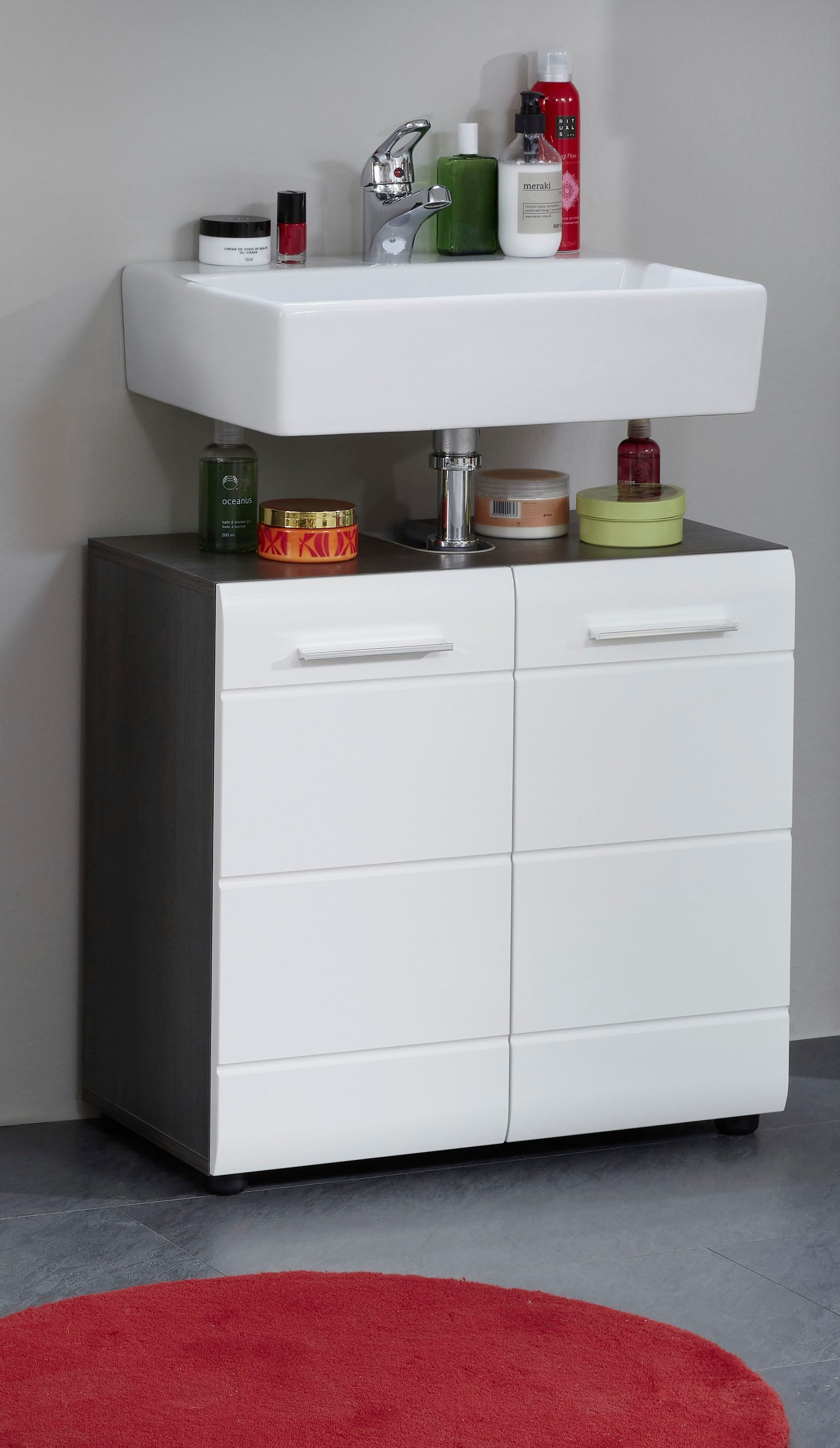 welltime Waschbeckenunterschrank Sovana Waschbeckenunterschrank mit 2 Türen - (B/T/H) 60/31/57 cm