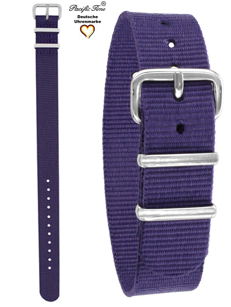 Pacific Time Uhrenarmband Wechselarmband Textil Nylon 16mm, Gratis Versand violett