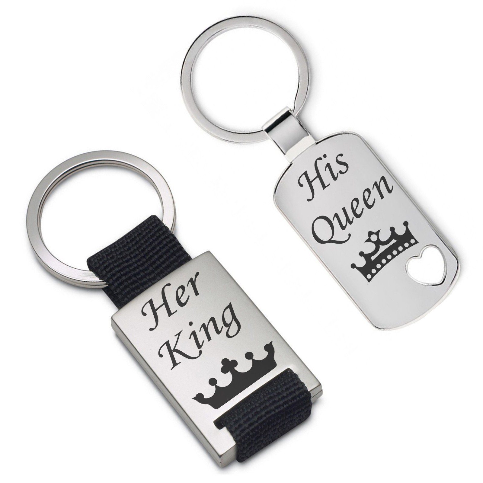 Lieblingsmensch Schlüsselanhänger Set - His Queen - Her King - ein tolles Geschenk und Glücksbringer (2 Schlüsselanhänger mit Gravur, inklusive Schlüsselring), Robuste und filigrane Lasergravur