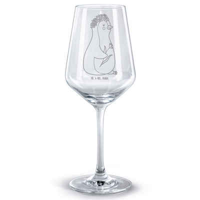 Mr. & Mrs. Panda Rotweinglas Pinguin Blumen - Transparent - Geschenk, Geschenk für Weinliebhaber, Premium Glas, Spülmaschinenfest