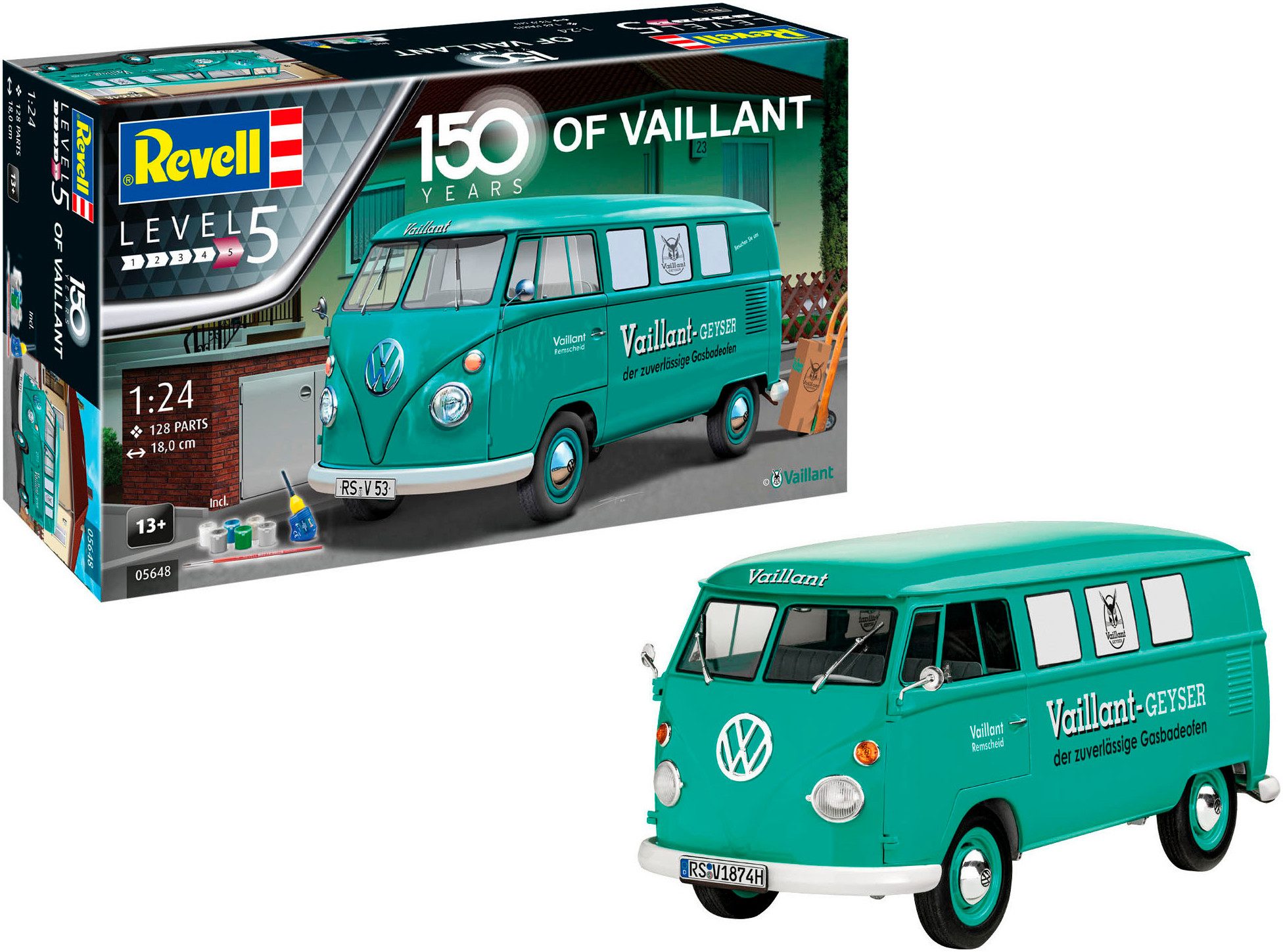Revell® Modellbausatz Geschenkset VW T1 Bus 150 Jahre Vaillant, Made in Europe