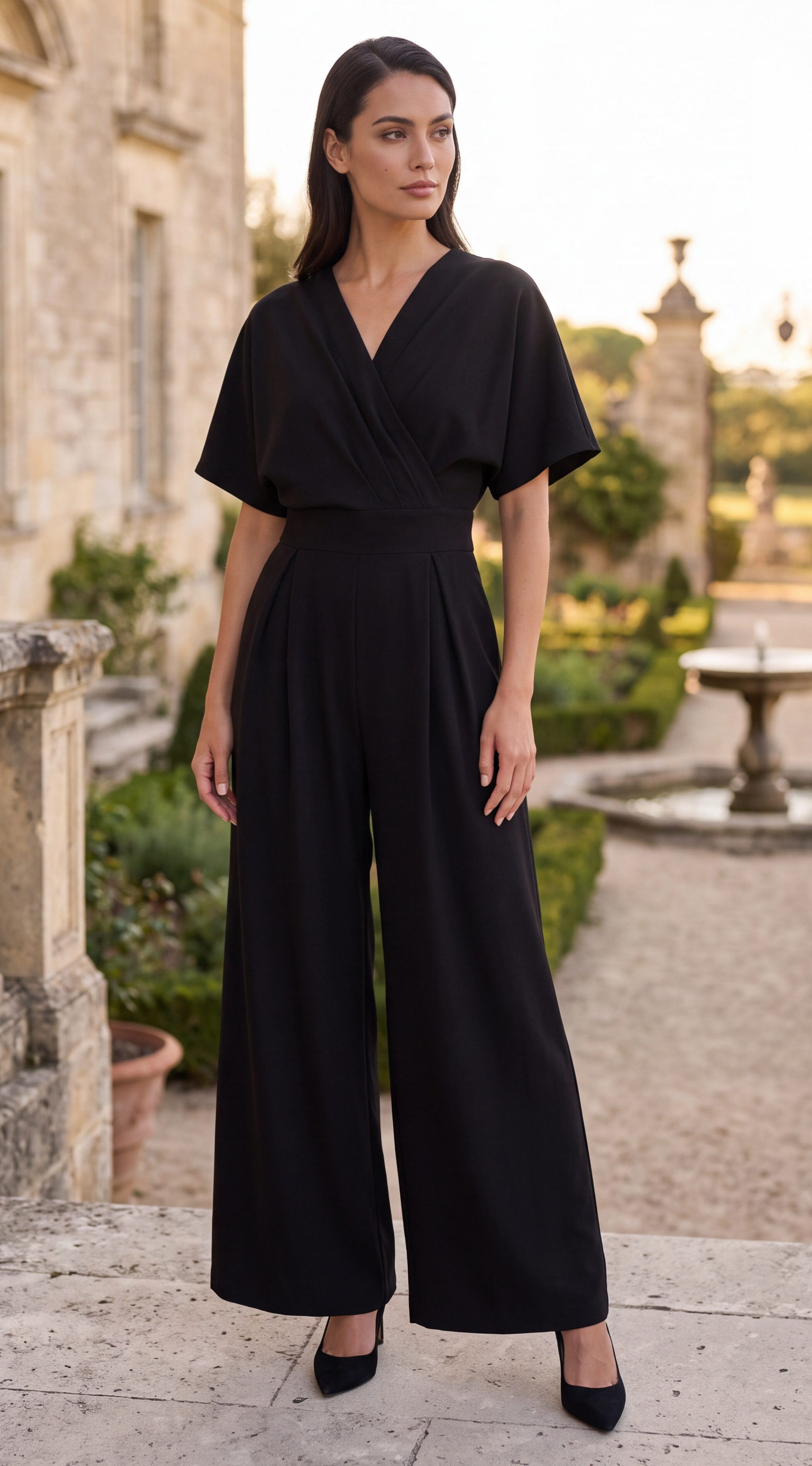Awama Overall elegant, mit V-Ausschnitt und und weitem Bein