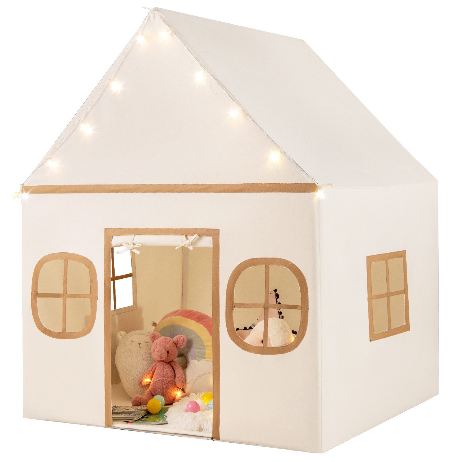 COSTWAY Spielzelt Kinderzimmer, Kinderzelt mit Türvorhang & Sternlichter