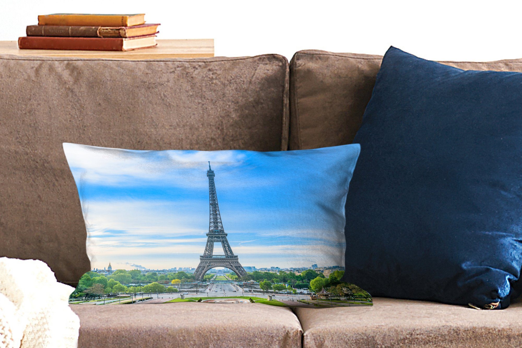 Der Dekokissen Füllung, Dekokissen Kulisse, vor Wohzimmer Dekoration, einer MuchoWow Zierkissen, Eiffelturm mit Schlafzimmer farbenprächtigen