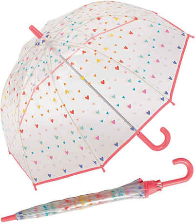 Esprit Stockregenschirm »kleiner, leichter Transparentschirm für Kinder«, mit niedlichem, bunten Herzen-Design für Mädchen