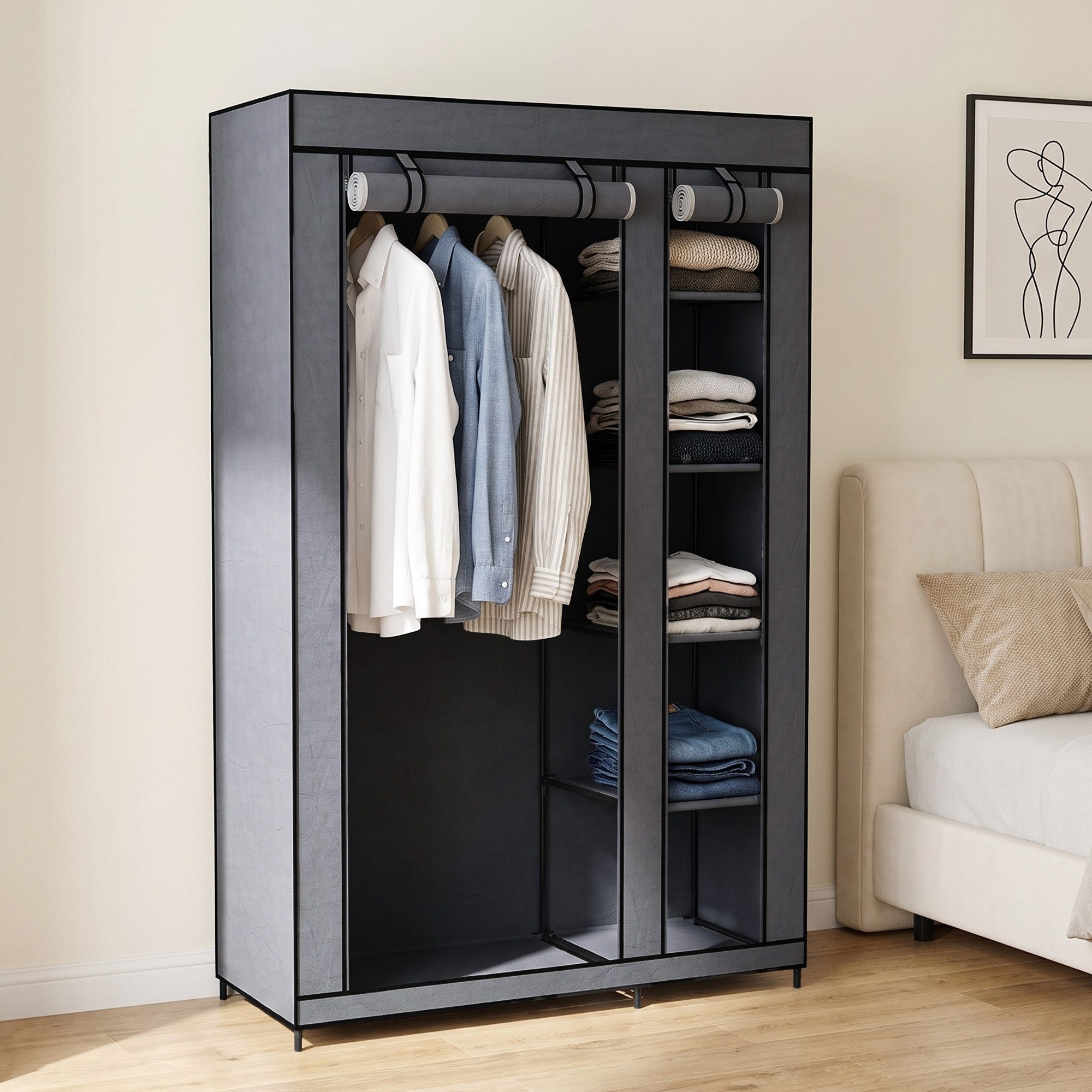 HOMCOM Stoffschrank Faltschrank aus Vliesstoff (Set, 1-St., 1er Set) Kleiderstange, 5 Fächer, Reißverschluss