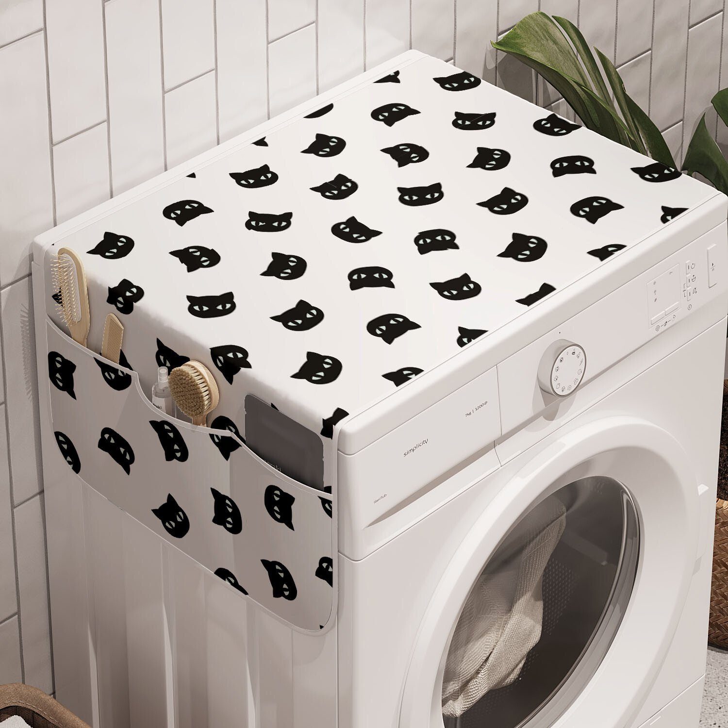 Badorganizer Abakuhaus und Anti-Rutsch-Stoffabdeckung Schwarz und Trockner, Waschmaschine für weiß Katzenportraits