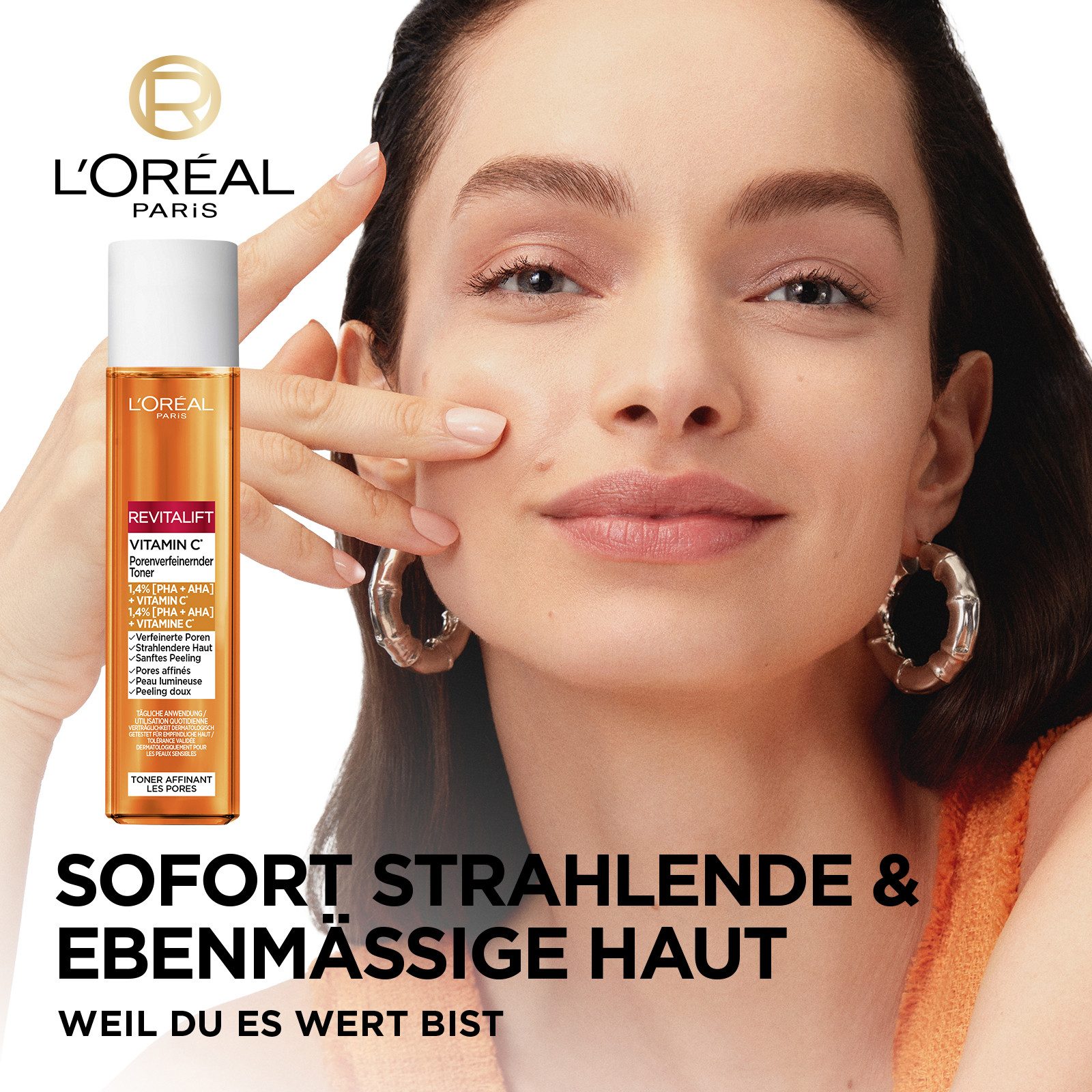 L'ORÉAL PARIS Gesichtsfluid REVTIALIFT CLINICAL VITAMIN C PORENVERFEINERNDER TONER, mit 1.4% PHA & AHA sorgen für sanftes Peeling