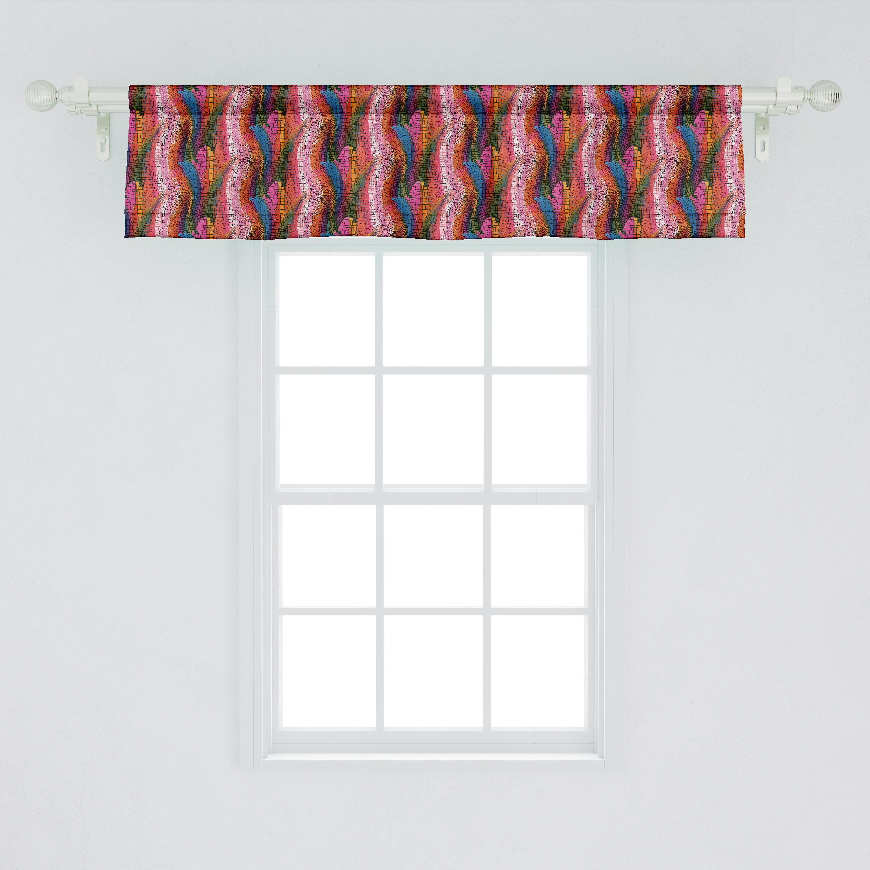 Stangentasche, Scheibengardine Wellenförmige Schlafzimmer Abstrakt Abakuhaus, Microfaser, Volant Küche mit Bunte Dekor für Mosaic Vorhang