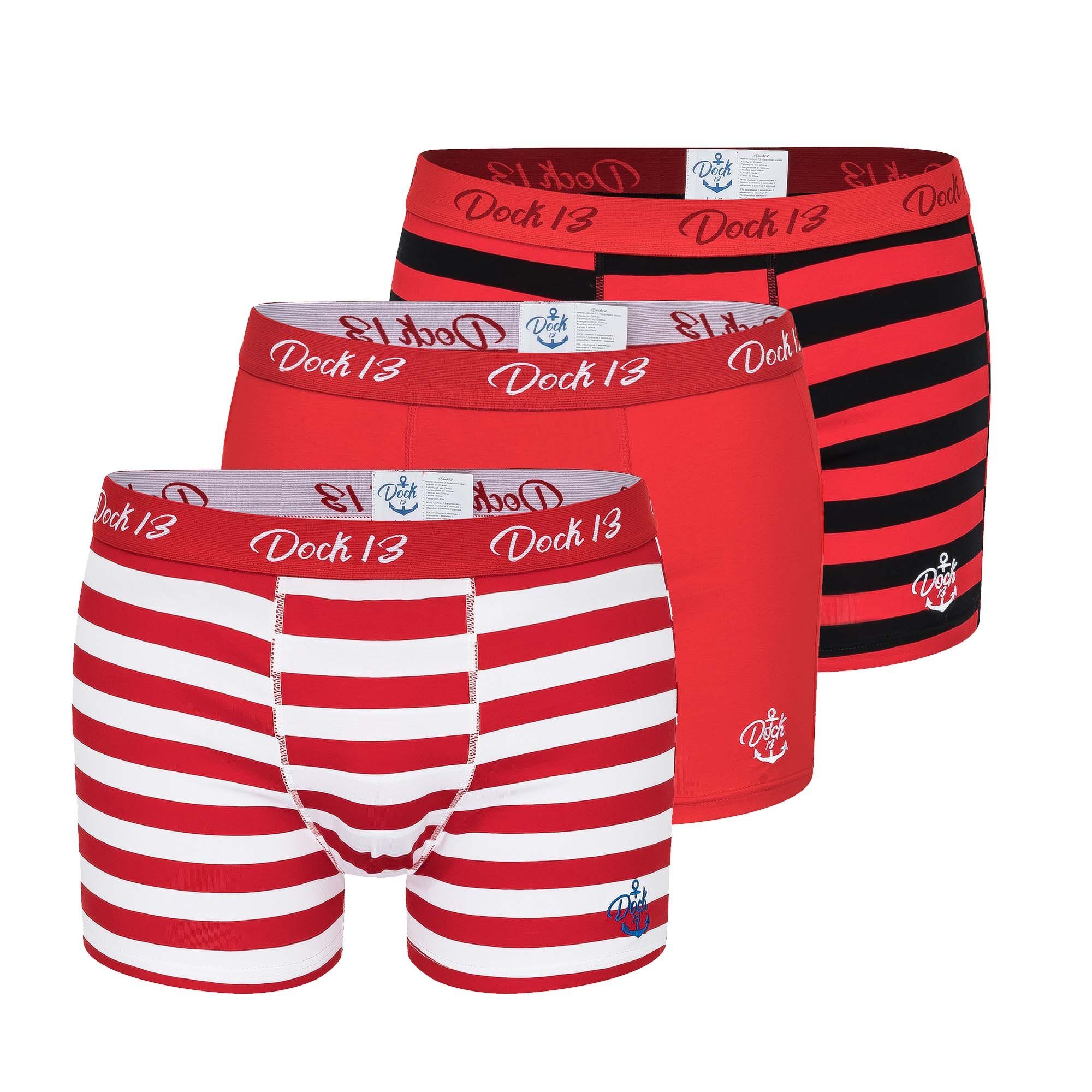 Dock13 Retro Boxer Dock13 Männer Verpackung,Dreierpack,ohne rot 3er-Pack) als gewebtem aus Logo Eingriff,Design Norddeutschland (3er Pack Maritim (3er-Pack, Boxers 3-St., Boxershorts Stickerei, Bund,eleganter mit