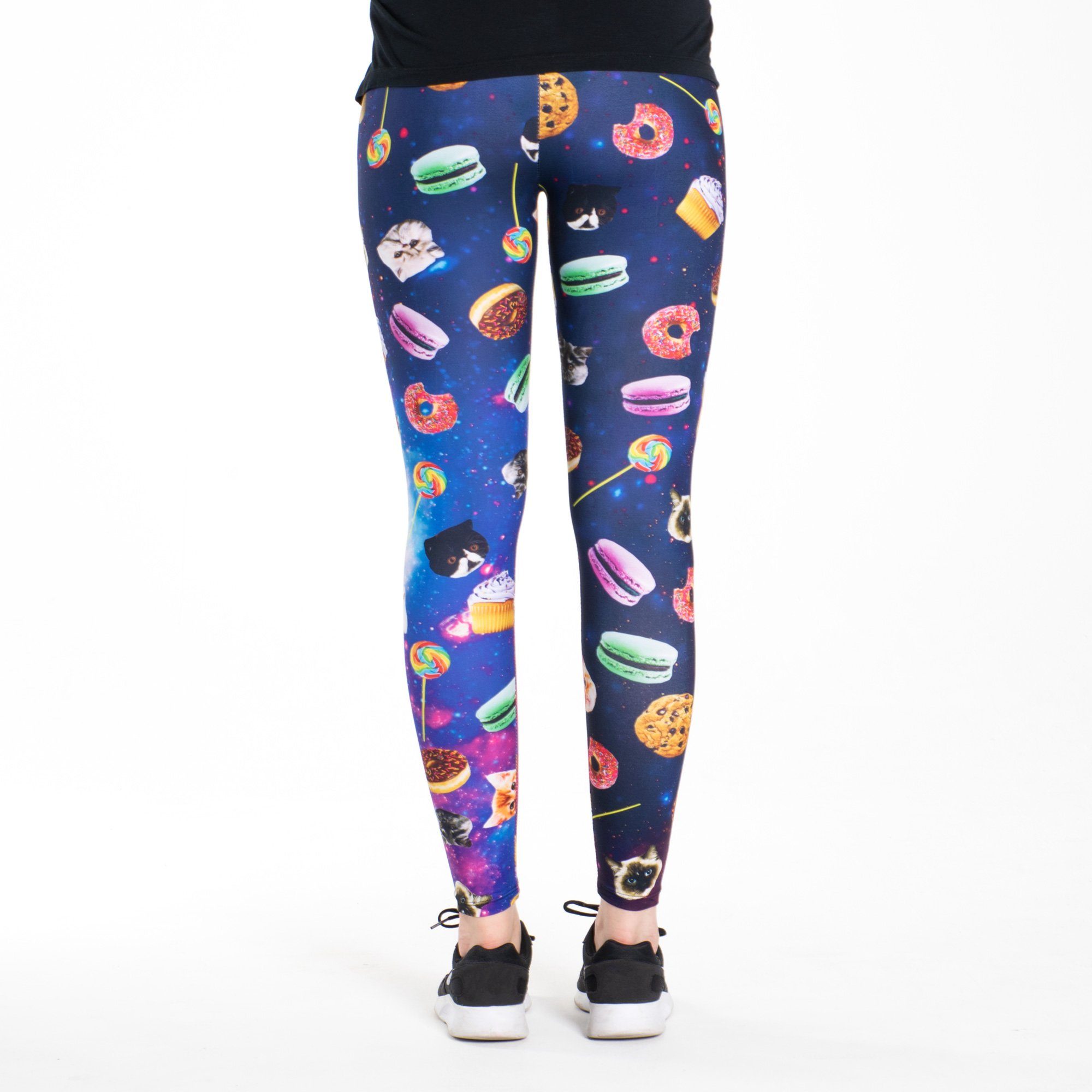 cosey Leggings Festival Leggings mit buntem Allover-Print, 2 Größen (XS–S & M–L) (36/M bis 40/L) Cats & Foods