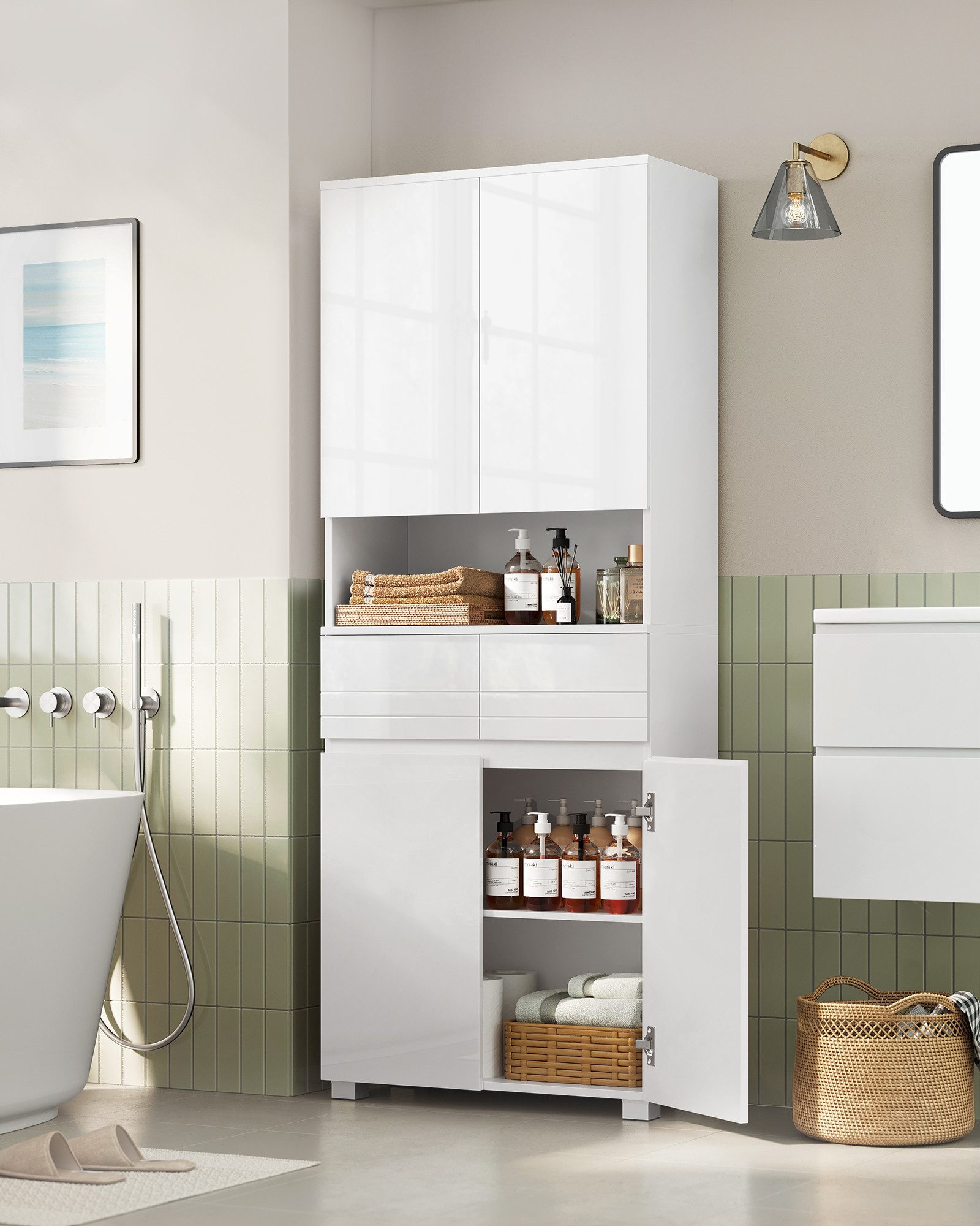 VASAGLE Badkommode Badezimmerschrank Badschrank Badezimmermöbel, verstellbare Ablagen, offenes Fach