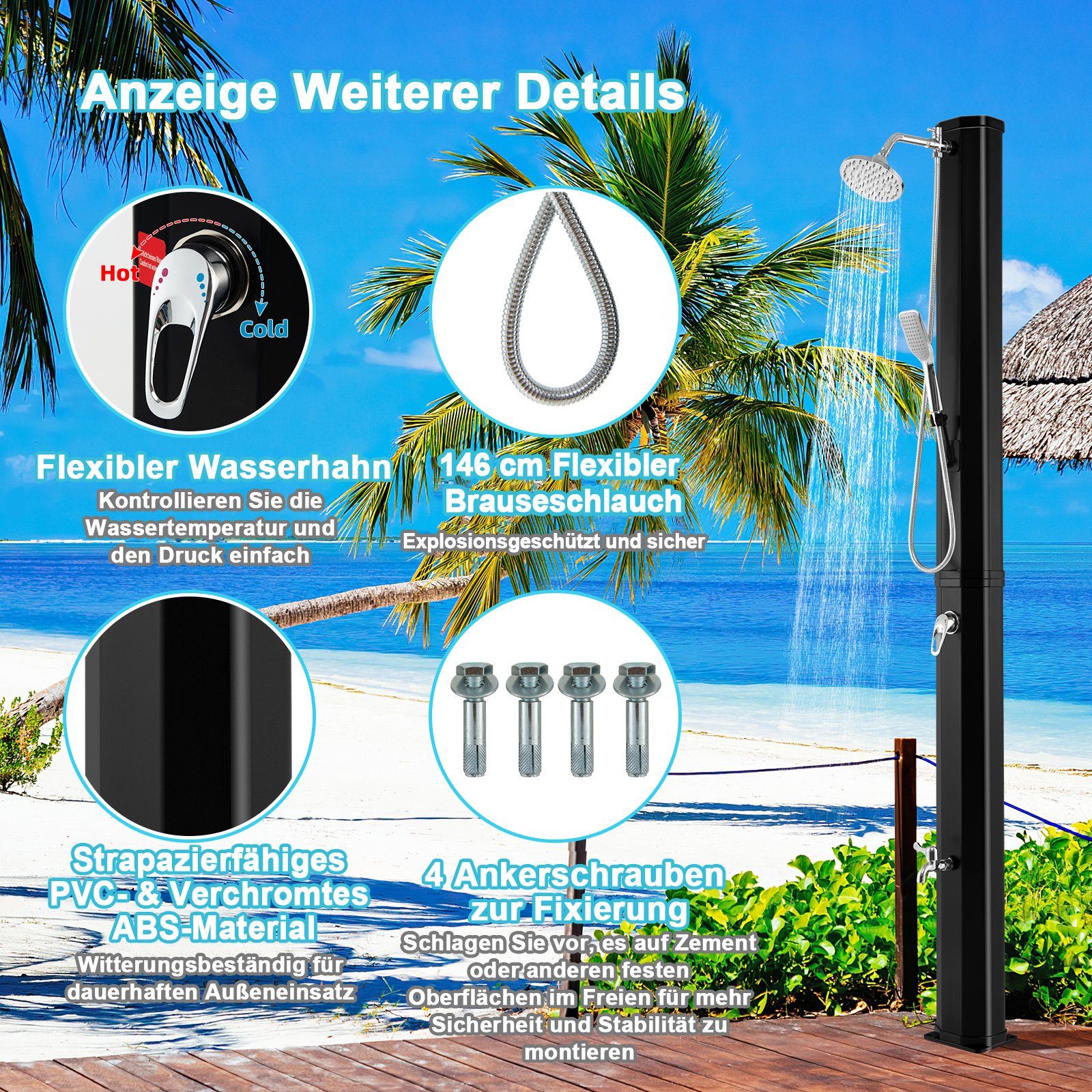 COSTWAY Solardusche 35L Gartendusche, max. 60°C, günstig online kaufen