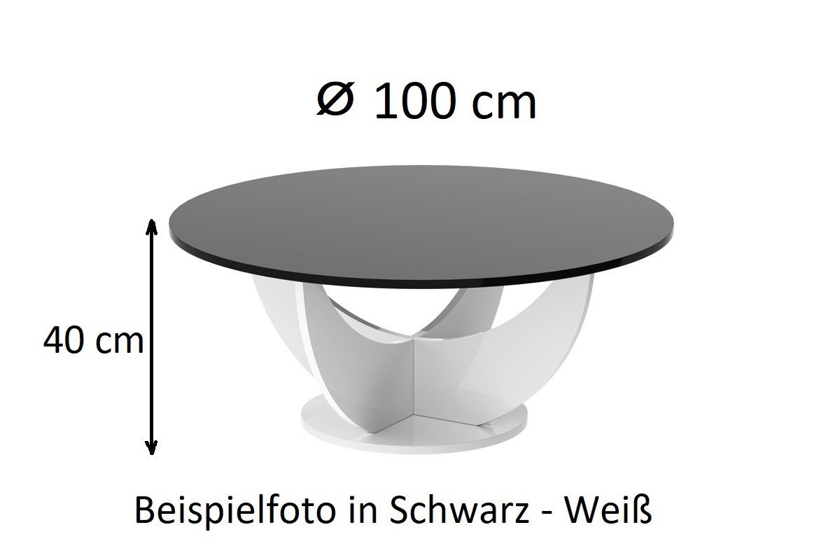 Tisch designimpex Rund 40 HRC-111 Grau cm cm 100 Wohnzimmertisch Couchtisch Hochglanz x Hochglanz / Weiß Hochglanz Design