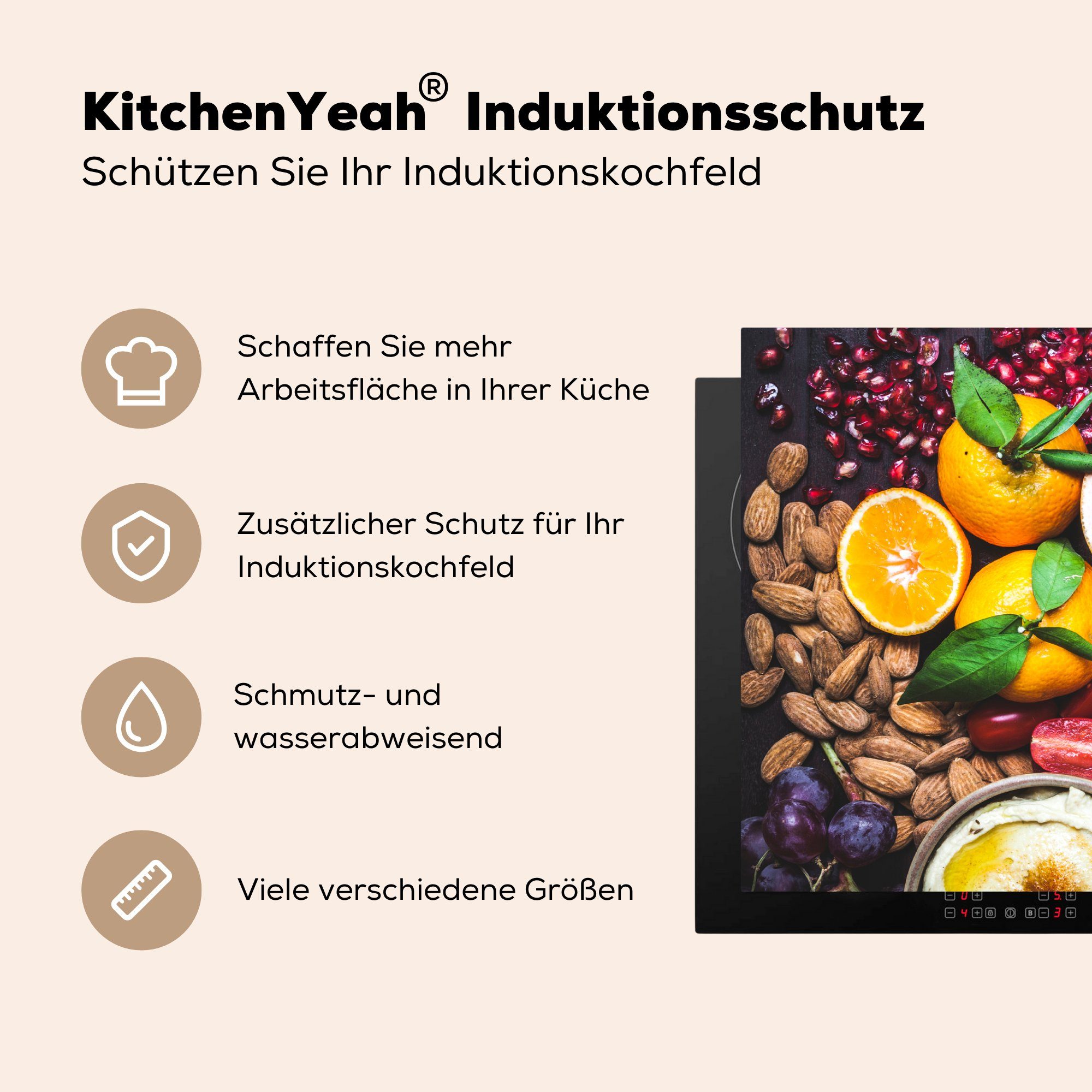 MuchoWow Herdblende-/Abdeckplatte Gemüse - 81x52 tlg), Vinyl, (1 Schutz Farben, Induktionskochfeld cm, Ceranfeldabdeckung - die für küche, Obst