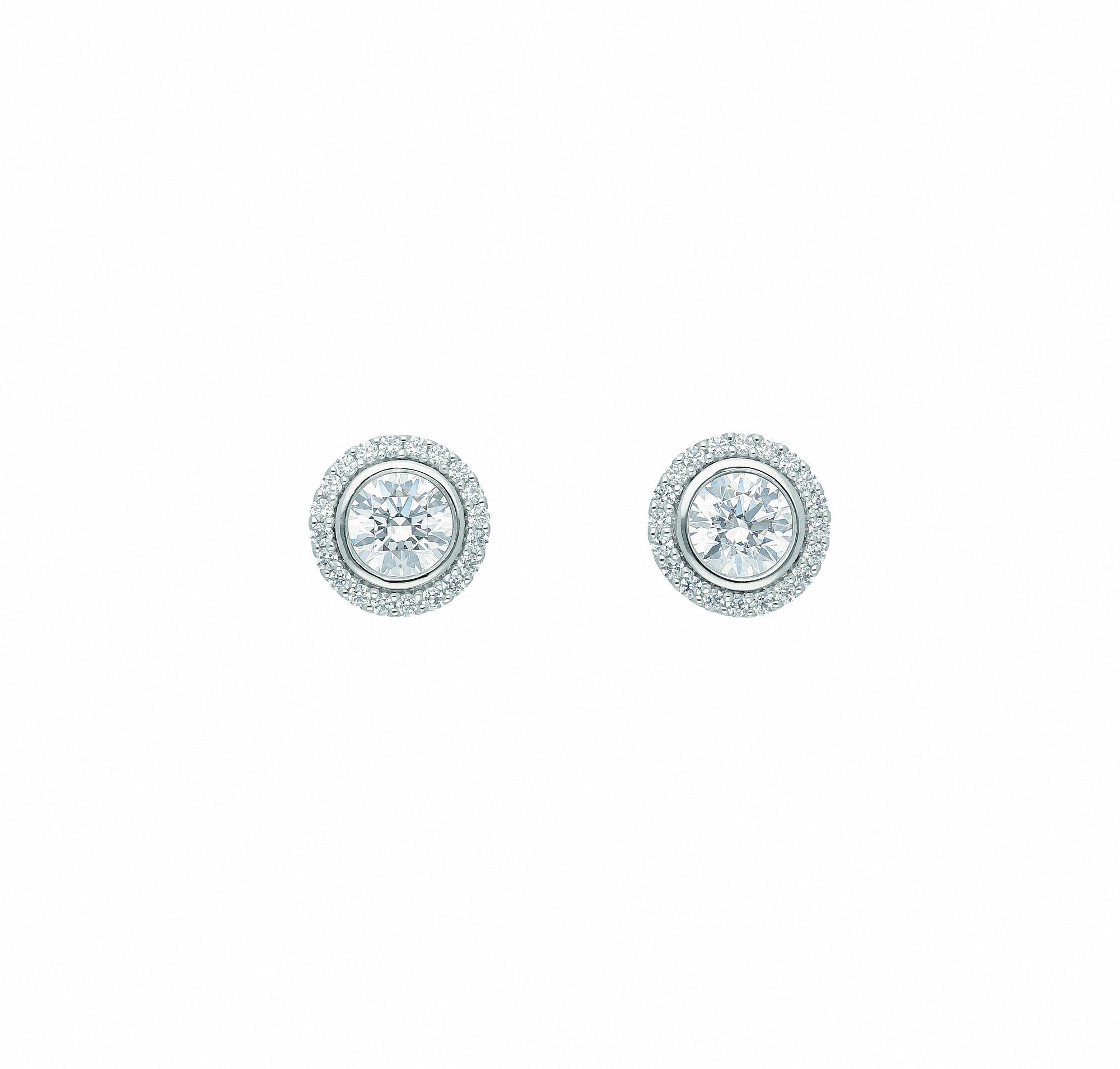 Adelia´s Paar Ohrhänger 1 Paar 585 Weißgold Ohrringe / Ohrstecker mit Zirkonia Ø 7 mm, mit Zirkonia Goldschmuck für Damen