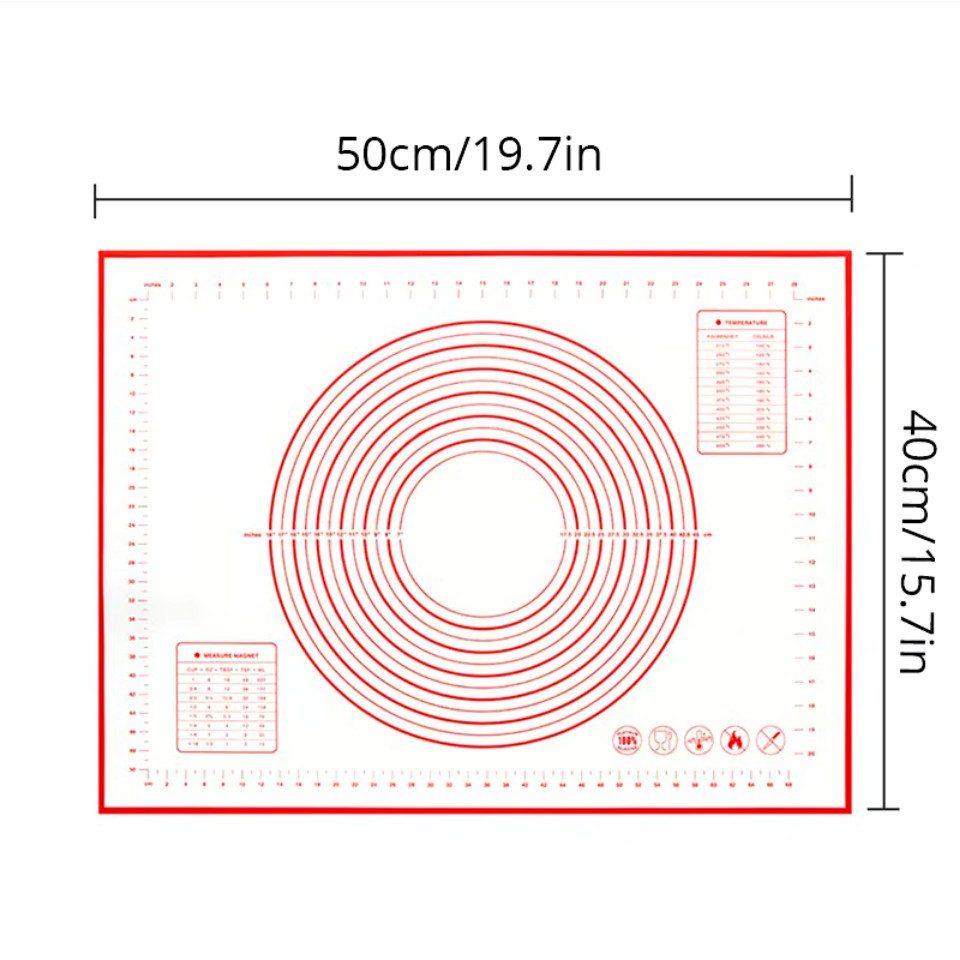 Montegoni Back-Set Hochwertige 40 x 50 cm Teigmatte Silikon Knetmatte, (1 x Hochwertige 40 x 50 cm große weiße und rote Silikon-Knetmatte), Antihaft-Backmatte f – Bild 5 von 5