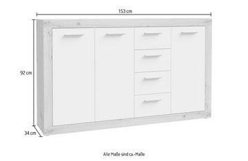FORTE Sideboard Baccio, Breite 153 cm, Höhe 92 cm, 3 Türen und 4 Schubkästen