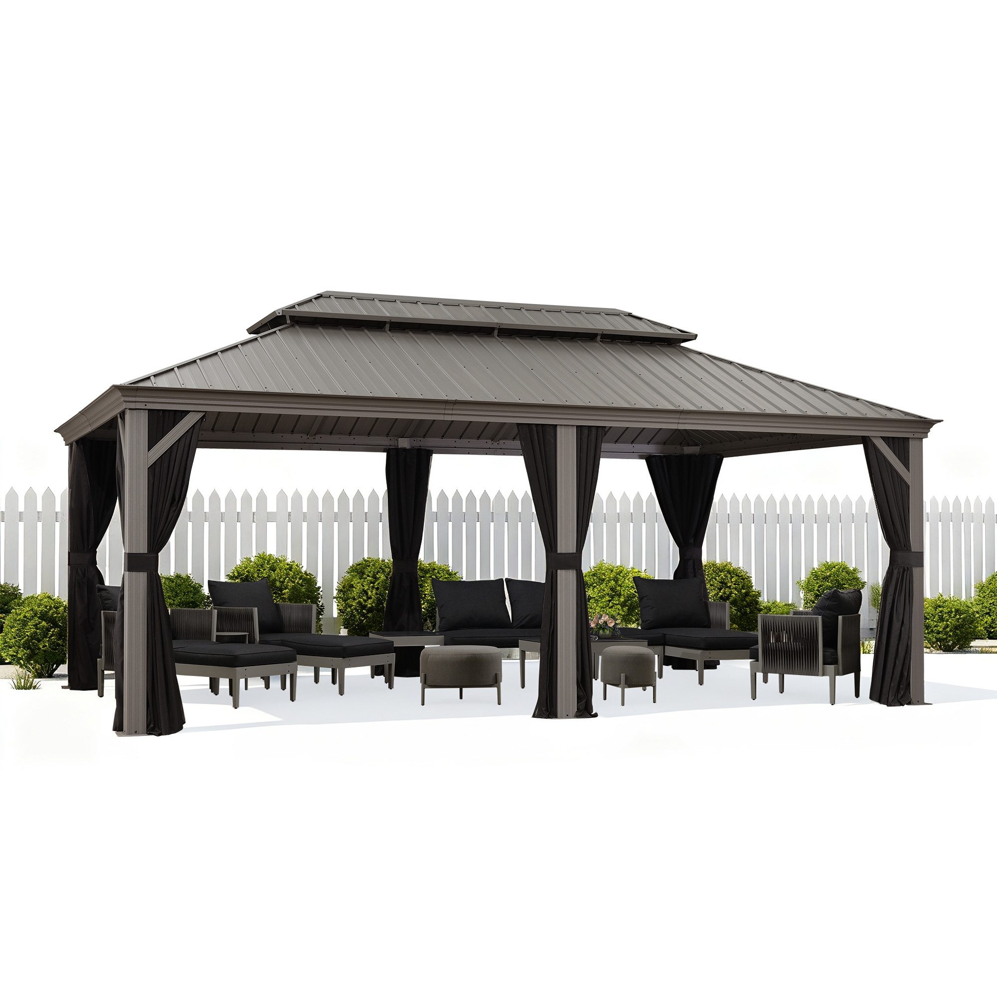 PURPLE LEAF Pavillon Außenbereich Alu Gartenpavillon, Gazebo mit Stahldach Hardtop, 365x600 CM, Inklusive Vorhänge und Fliegengitter, für Terrasse, Rasen