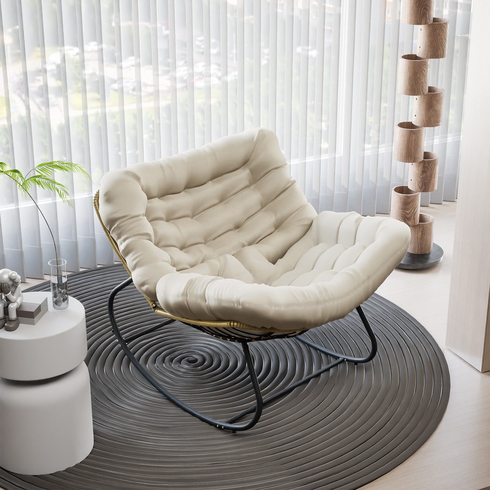 PEALOV Schaukelsessel mit dickem Polsterkissen, PE-Rattan-Optik & Stahlrahmen,93x59x76cm (1-St), Bis 150 kg belastbar, für Balkon, Garten, Wohn- und Schlafzimmer