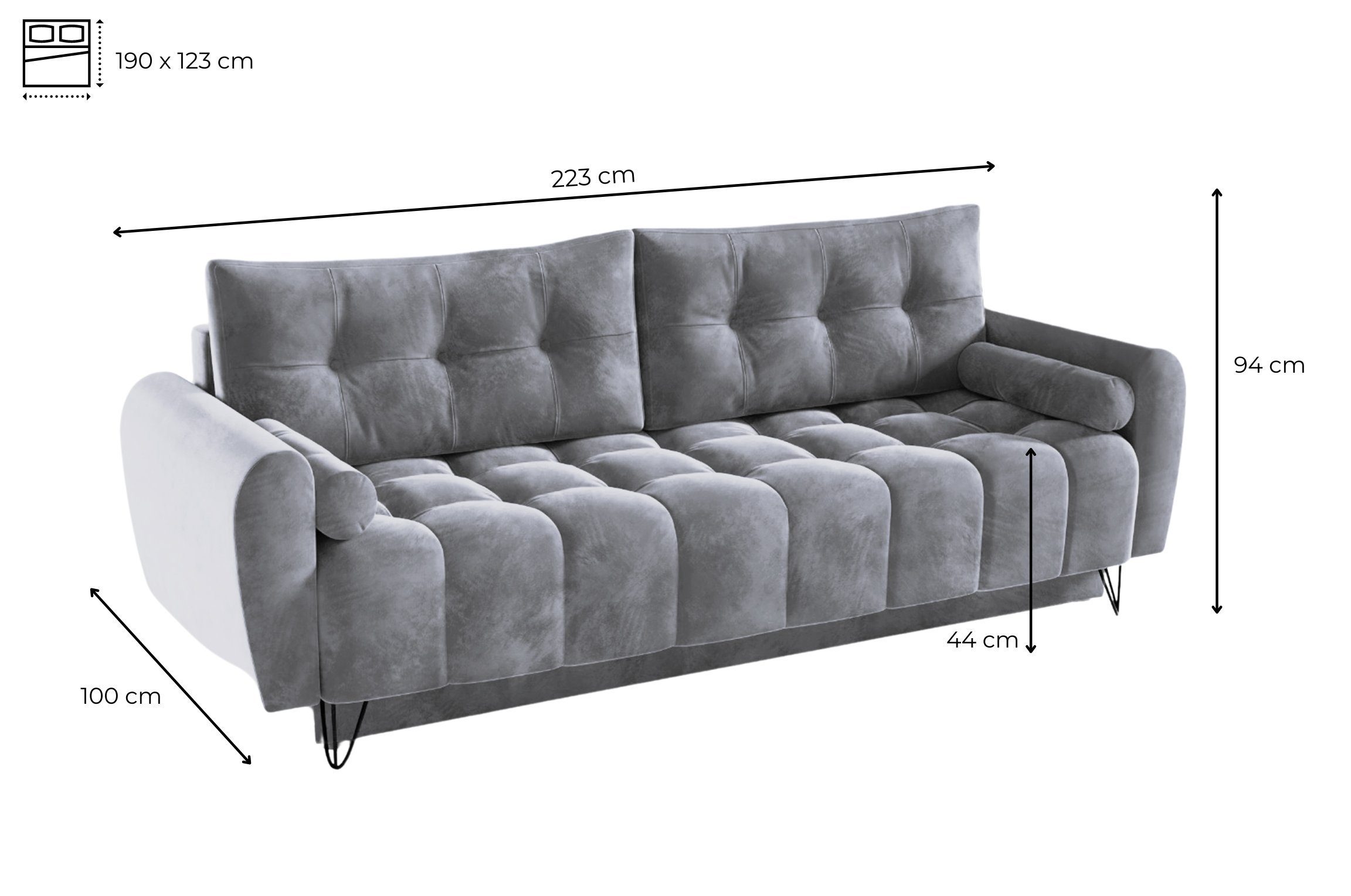Bettfunktion Schlaffunktion 233x93x100 Schlafsofa - Wohnzimmer mit Sofa Polstersofa Wohnlandschaft Bettkasten MOEBLO cm, für Sofagarnitur und Couch mit OHIO, (BxHxT):