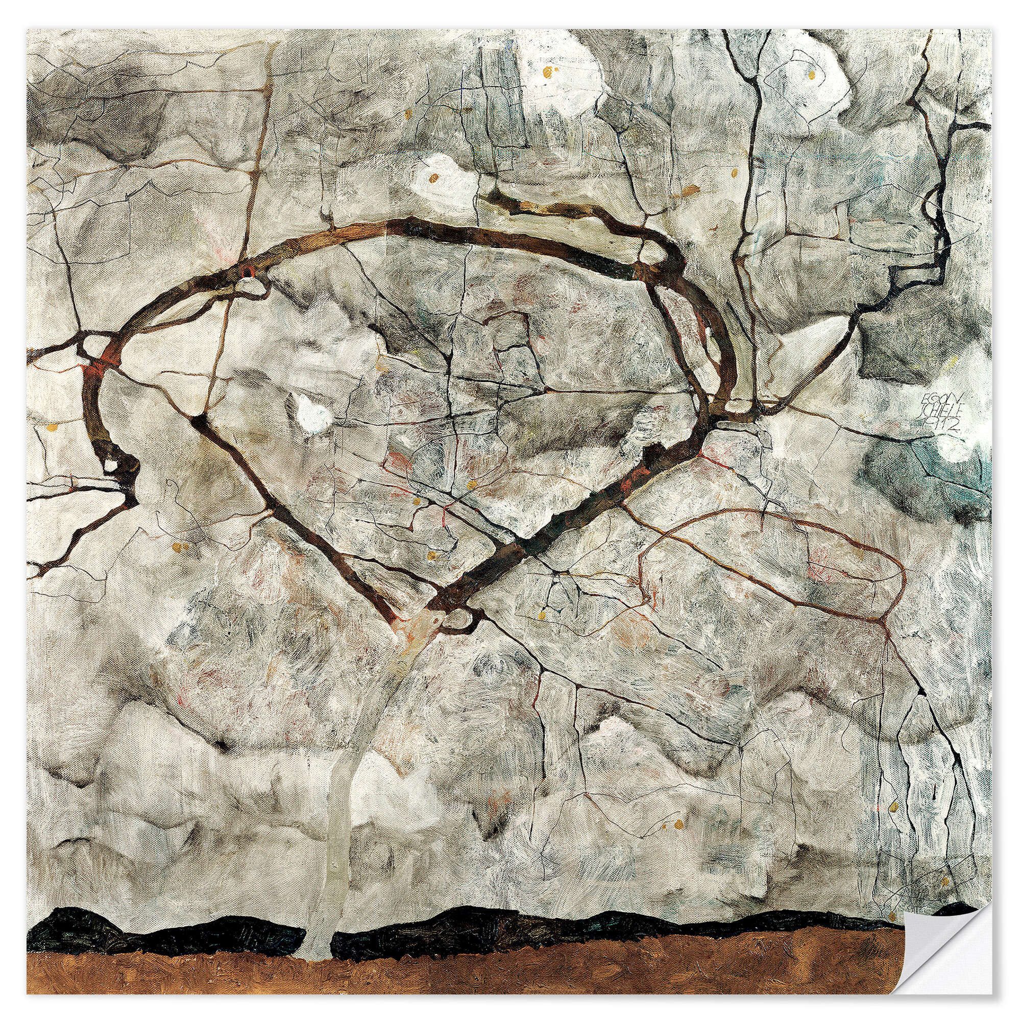 Posterlounge Wandfolie Egon Schiele, Herbstbaum in bewegter Luft, Wohnzimmer Malerei