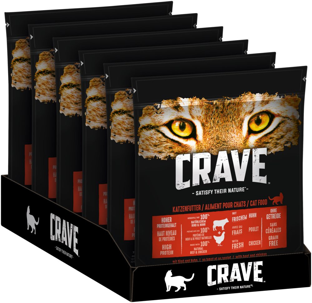 CRAVE CRAVE™ Katze Beutel Adult mit Rind und Huhn 6 x 750g, Trockenfutter für: Katze