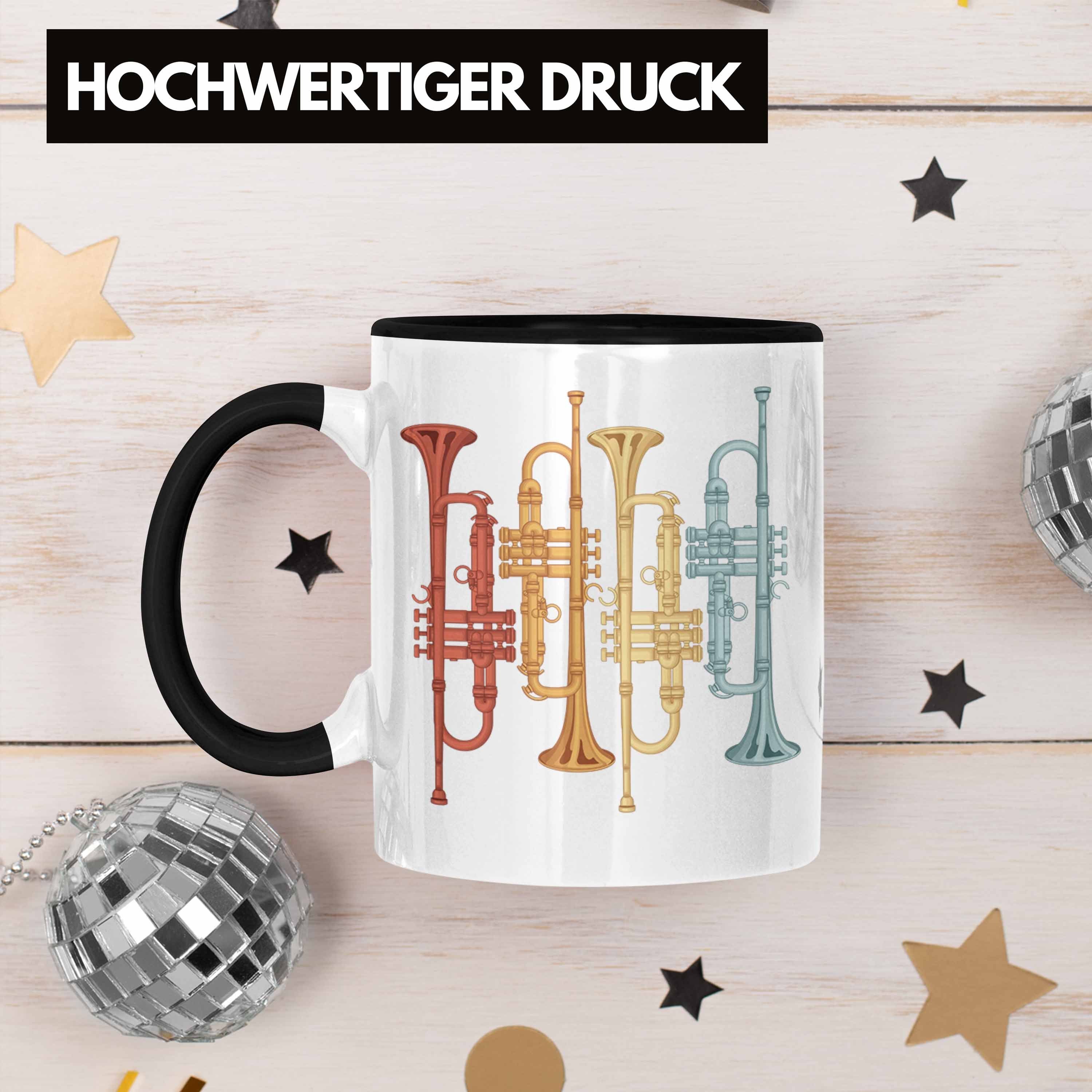 Trendation Tasse Tasse Posaunist Kaffee-Becher für Posaune Graf Retro Geschenk Schwarz Trompete