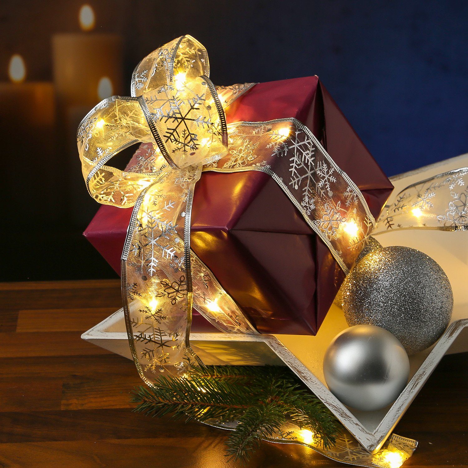 MARELIDA LED-Lichterkette LED Seidenband Geschenkband Schleifenband 30 LED günstig online kaufen