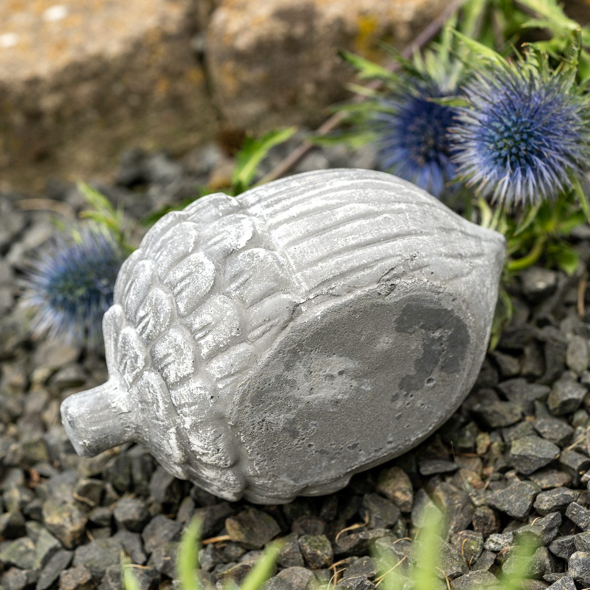 Antikas Gartenfigur Eichel klein, Steinguss, grau, H 8cm x T 13cm