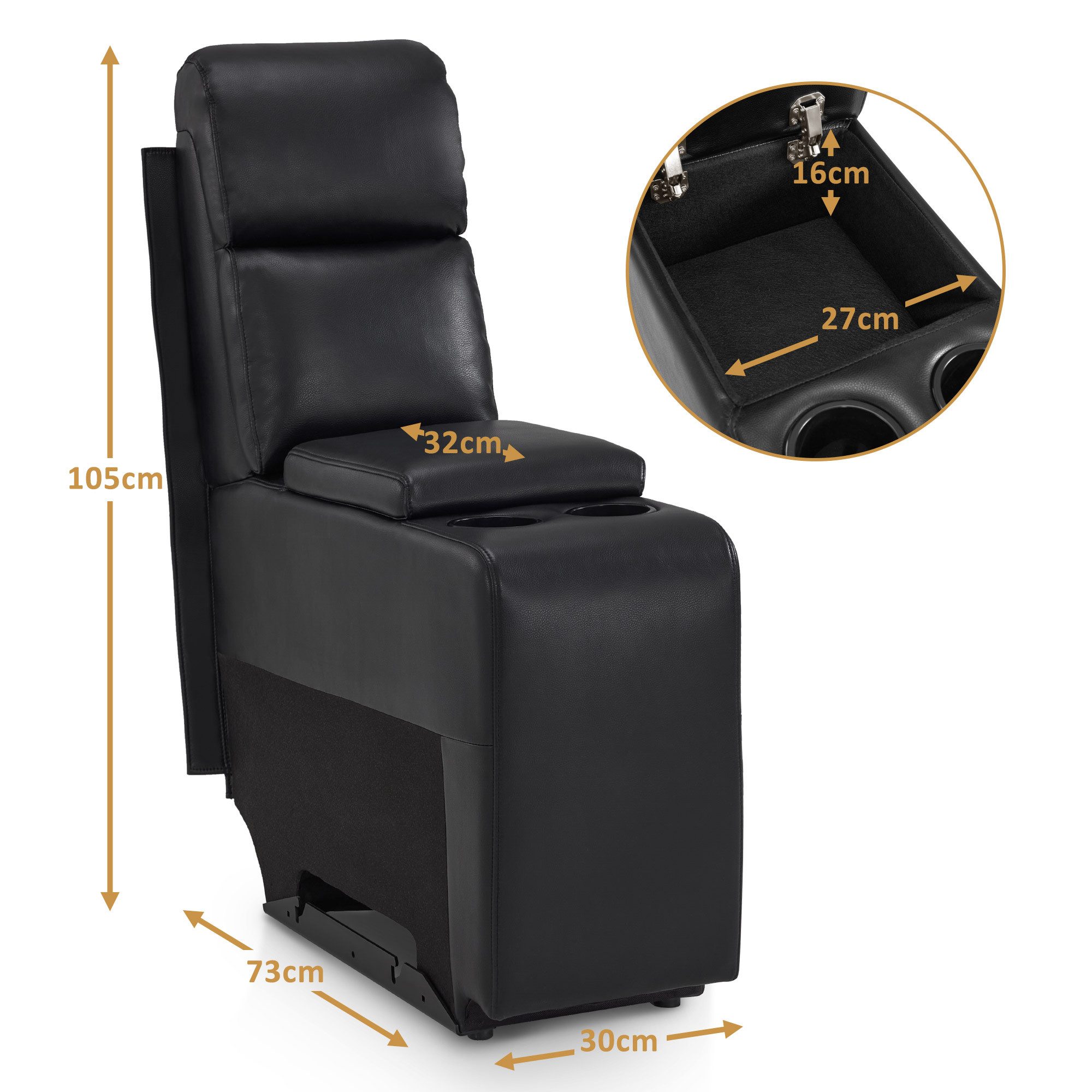 MCombo Sofa M MCombo Konsole für 2er Kinosessel 7705, 7705CA (Kunstleder,Schwarz), mit Stauraum & Getränkehalter Sofazubehör Ersatzteil