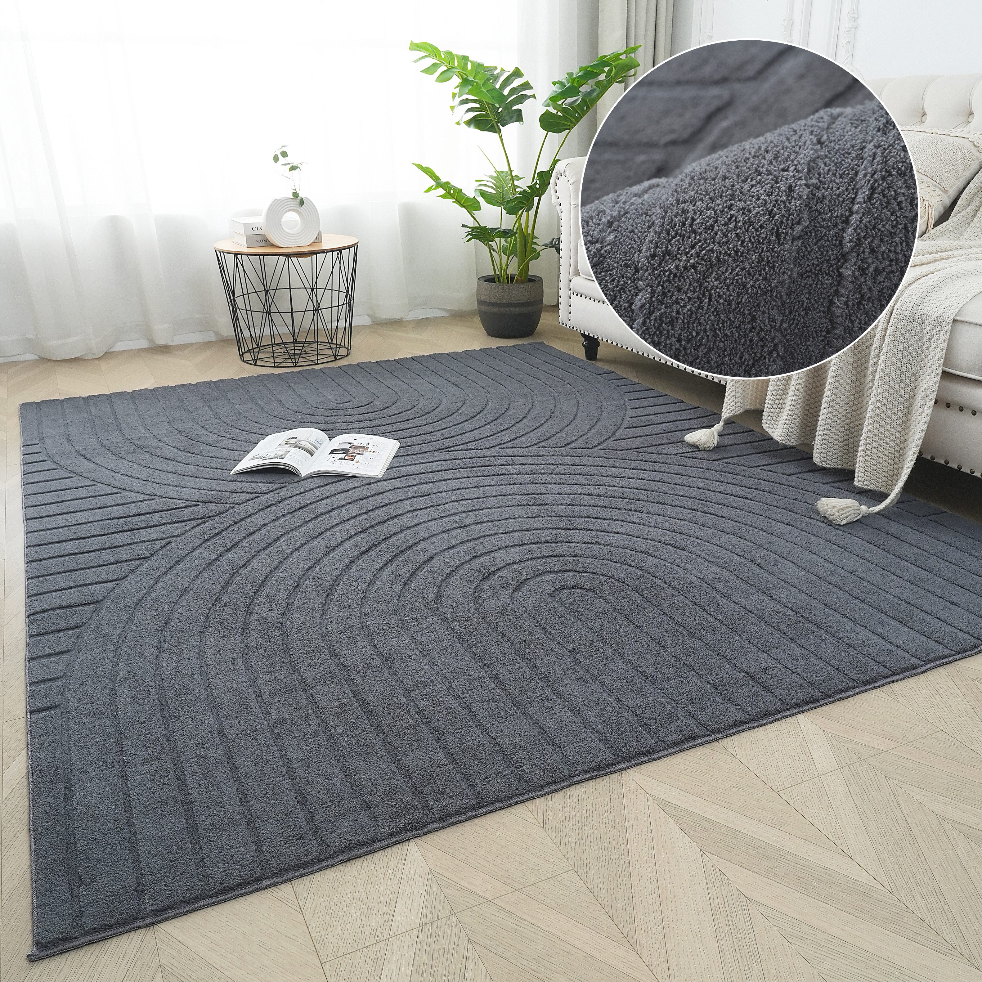 my home Teppich Cali Regenbogen, Hoch-Tief-Effekt, rechteckig, Höhe: 15 mm, Uni-Farben, flauschig, waschbar, Wohnzimmer, Schlafzimmer