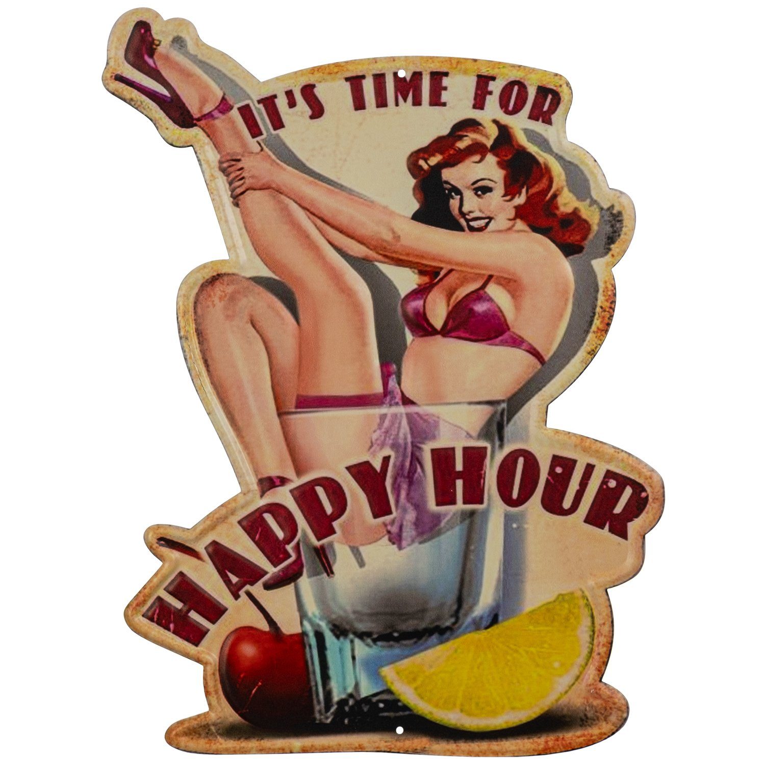 Moritz Metallschild Happy Hour Drinks Cocktail Bar Lady, Vintage Retro Deko Schild Metallschild Wandbild Schild