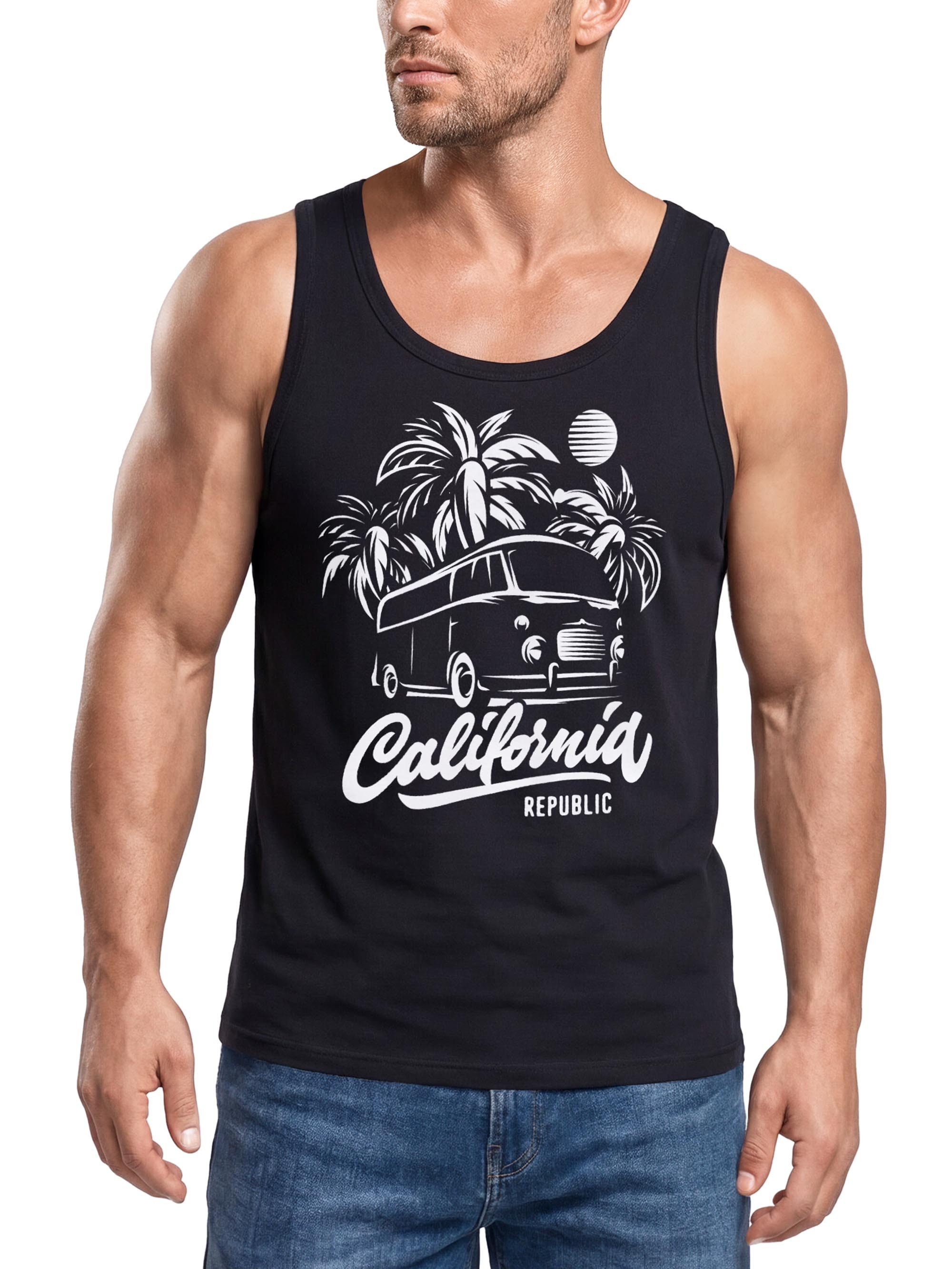 Neverless Tanktop Herren Tank-Top California Surf Retro Bus Abenteuer Urlaub Palmen mit Print